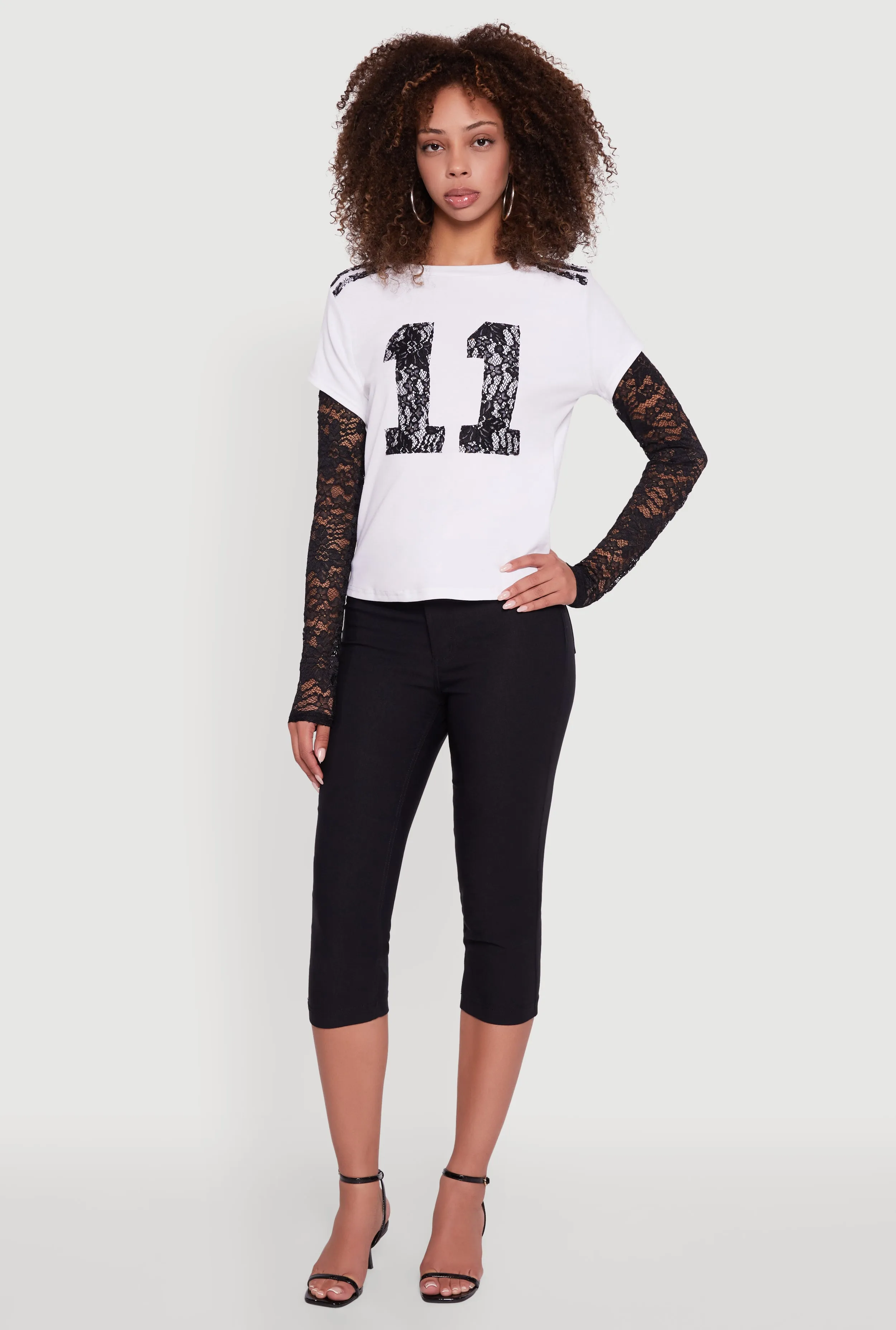 Presley Lace Detail Graphic Long Sleeve Top sold by Rainbow