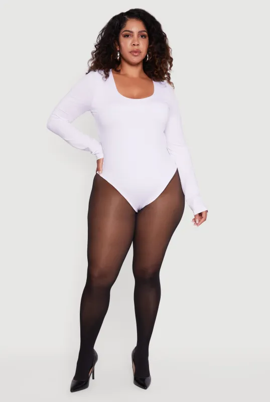 Plus Size Long Sleeve Scoop Neck Bodysuit sold by Rainbow