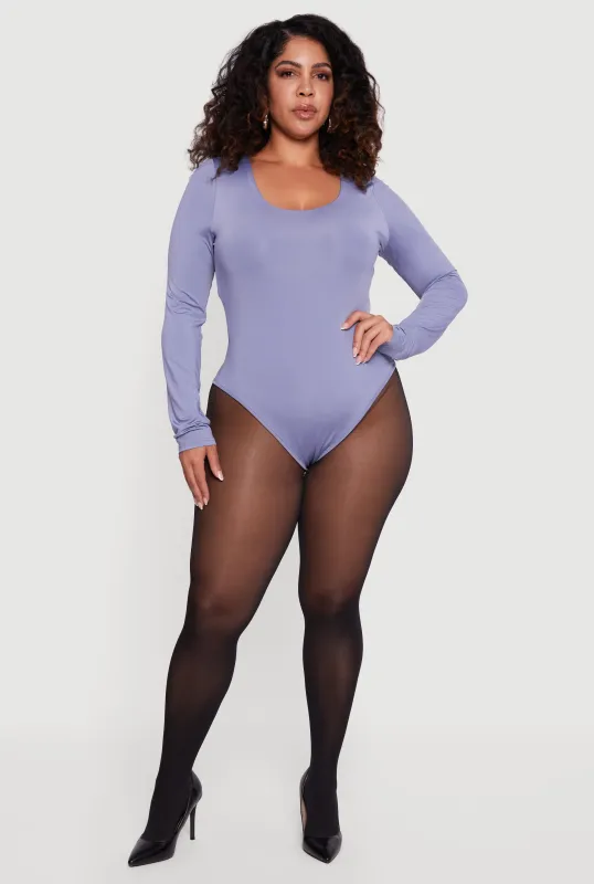 Plus Size Long Sleeve Scoop Neck Bodysuit sold by Rainbow