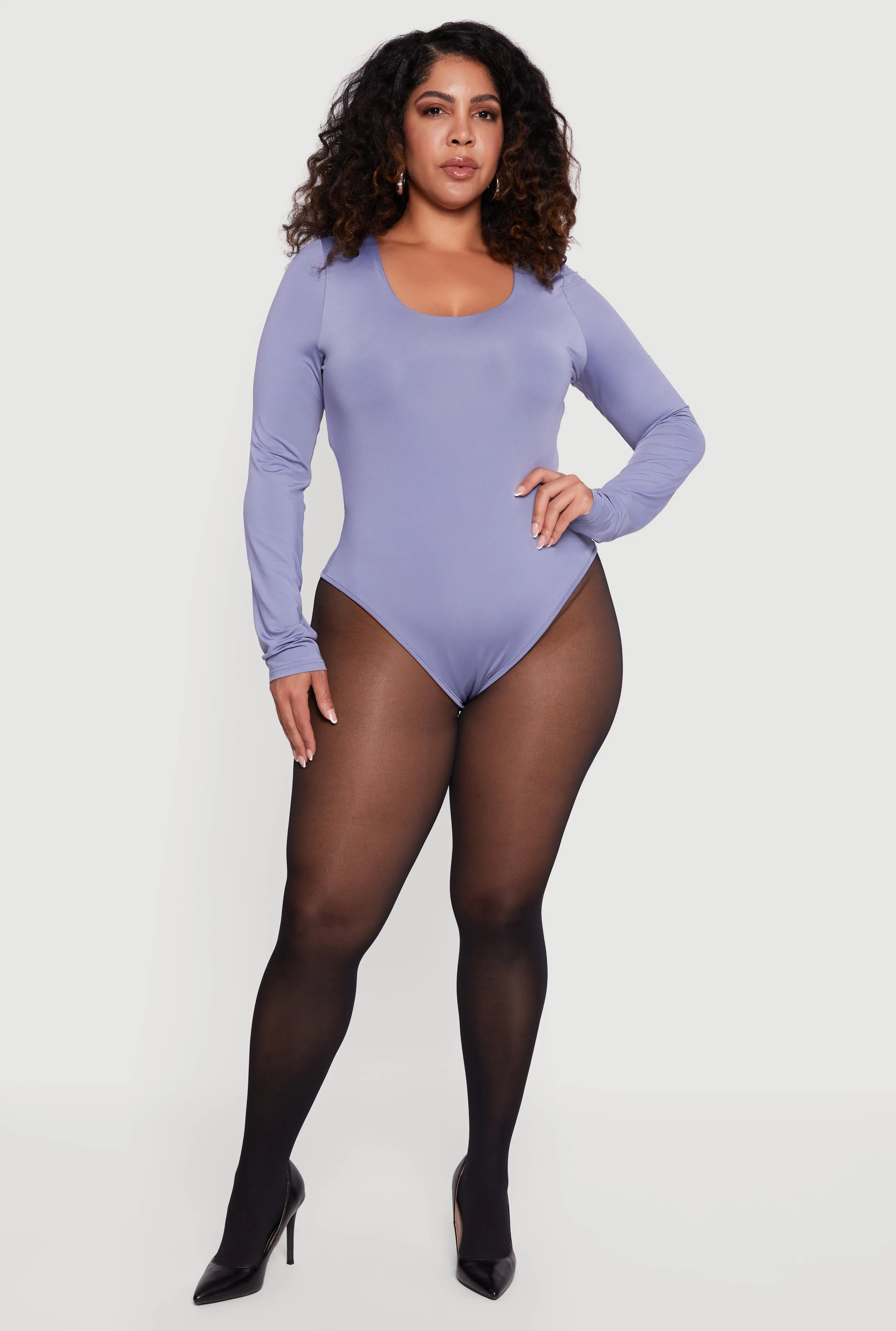 Plus Size Long Sleeve Scoop Neck Bodysuit sold by Rainbow