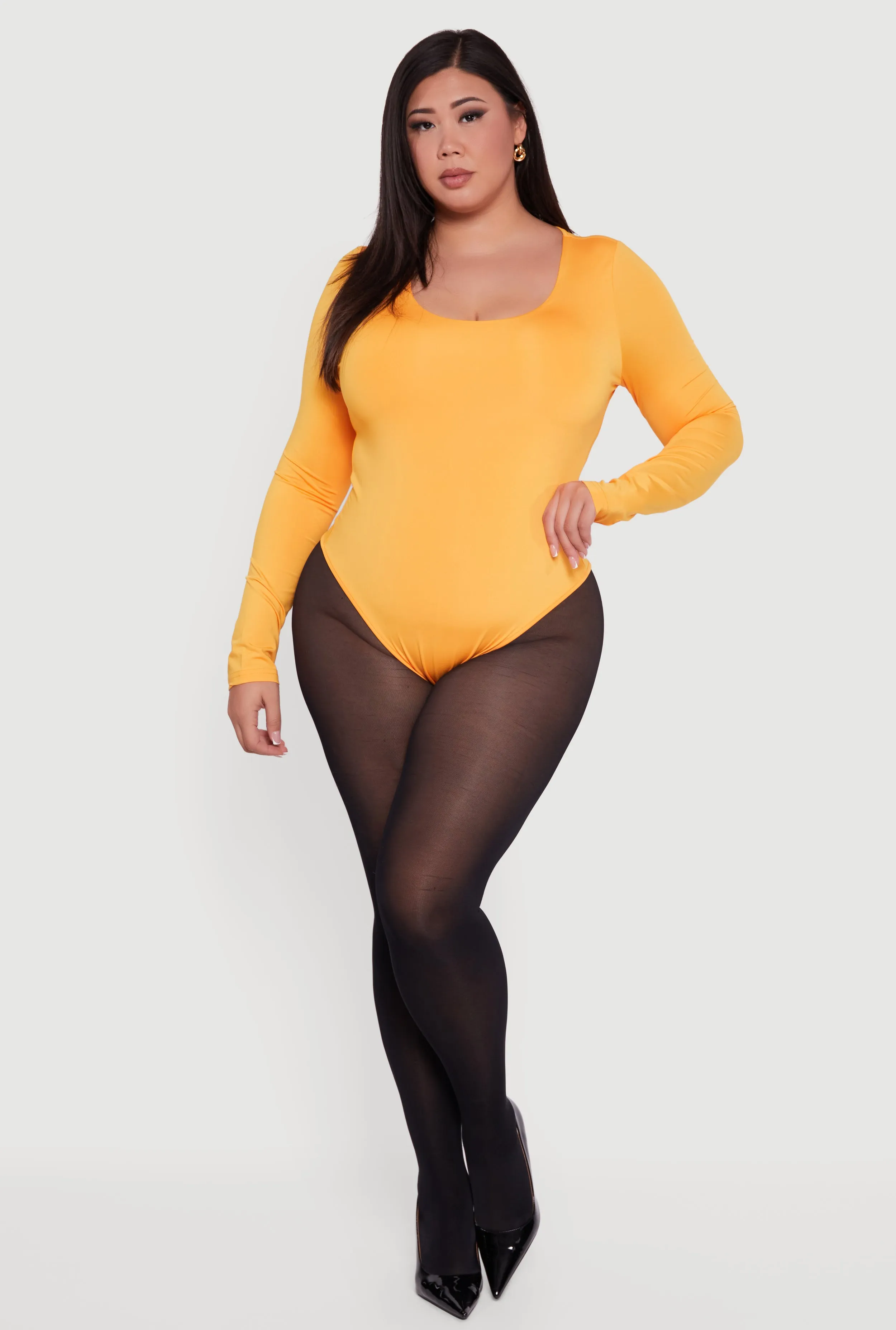 Plus Size Long Sleeve Scoop Neck Bodysuit sold by Rainbow