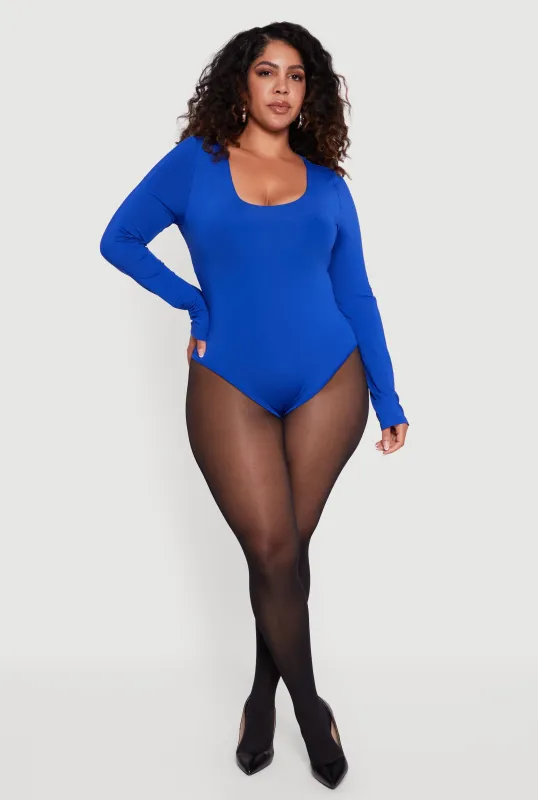 Plus Size Long Sleeve Scoop Neck Bodysuit sold by Rainbow
