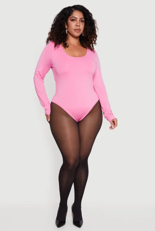 Plus Size Long Sleeve Scoop Neck Bodysuit sold by Rainbow