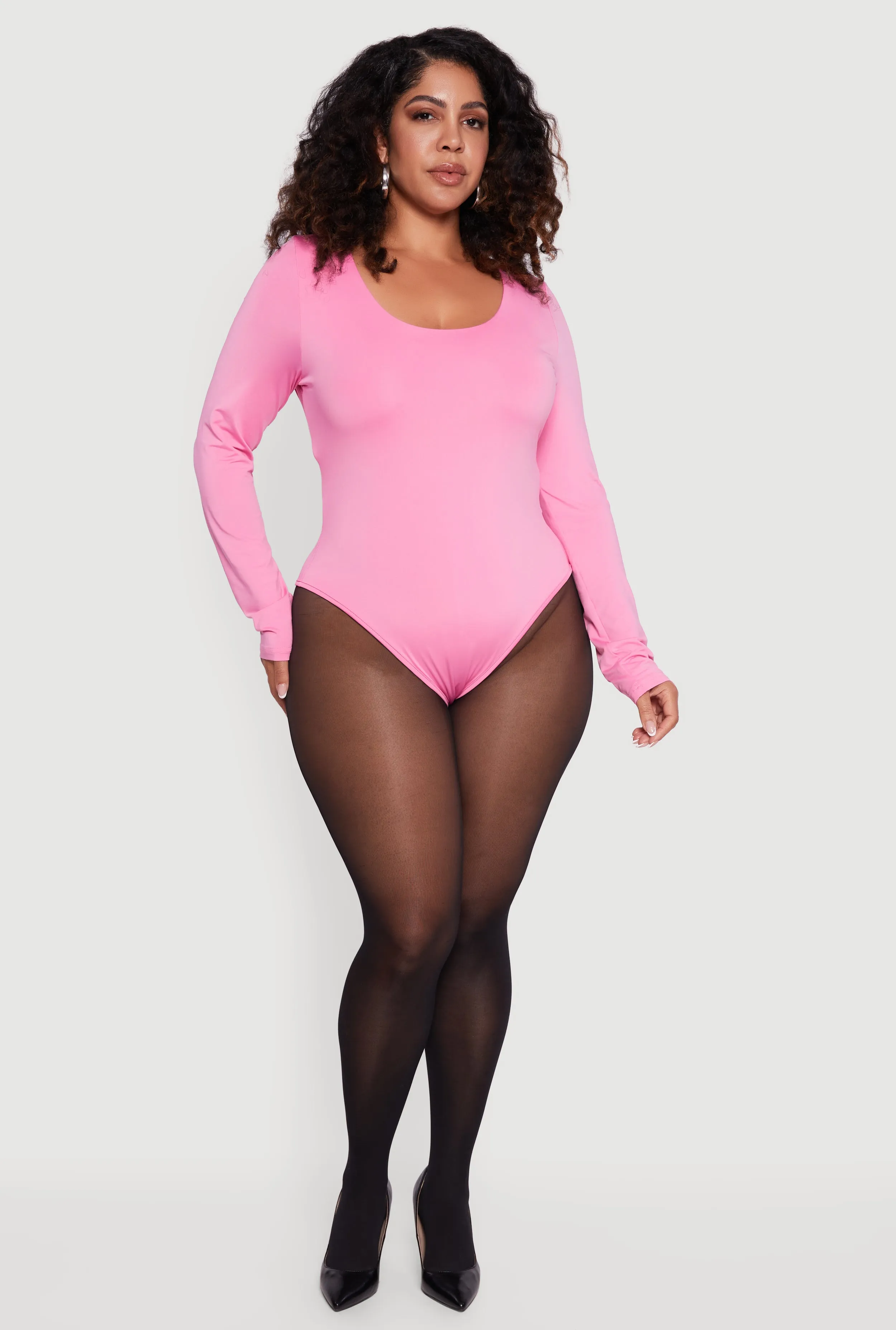 Plus Size Long Sleeve Scoop Neck Bodysuit sold by Rainbow