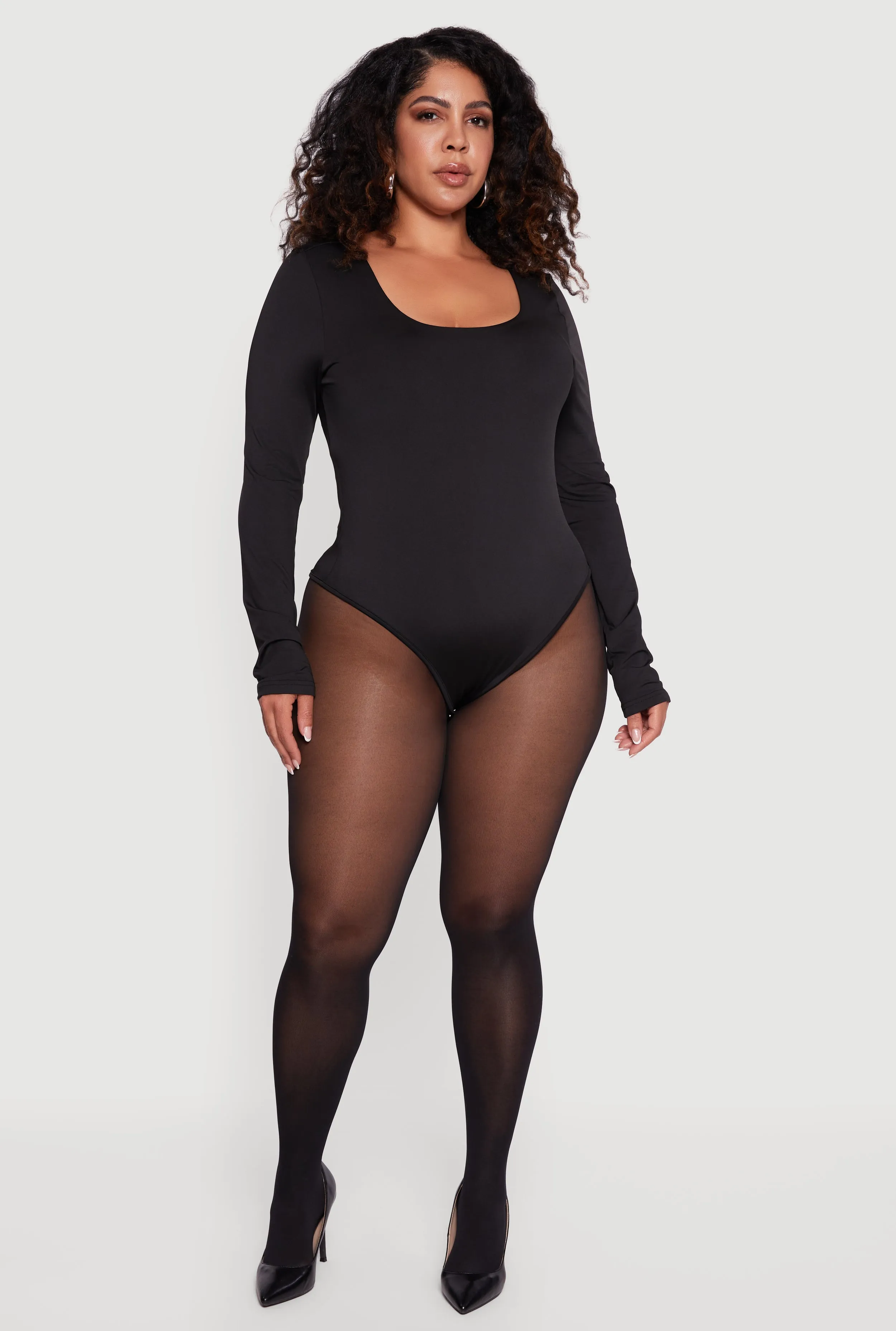 Plus Size Long Sleeve Scoop Neck Bodysuit sold by Rainbow