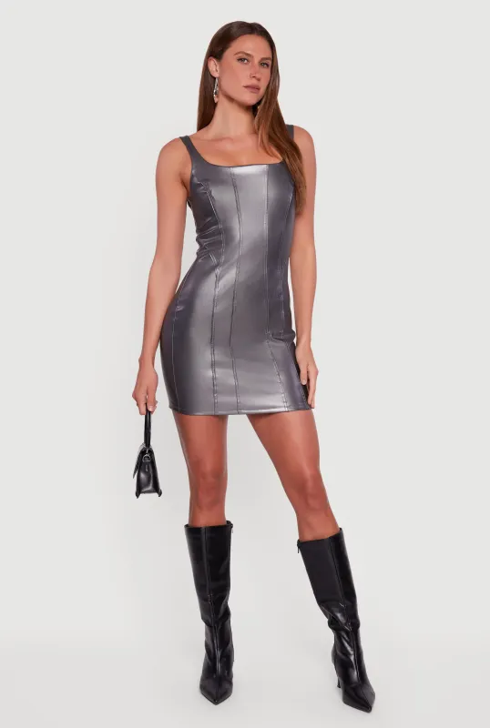 Faux Leather Square Neck Corset Tank Dress sold by Rainbow