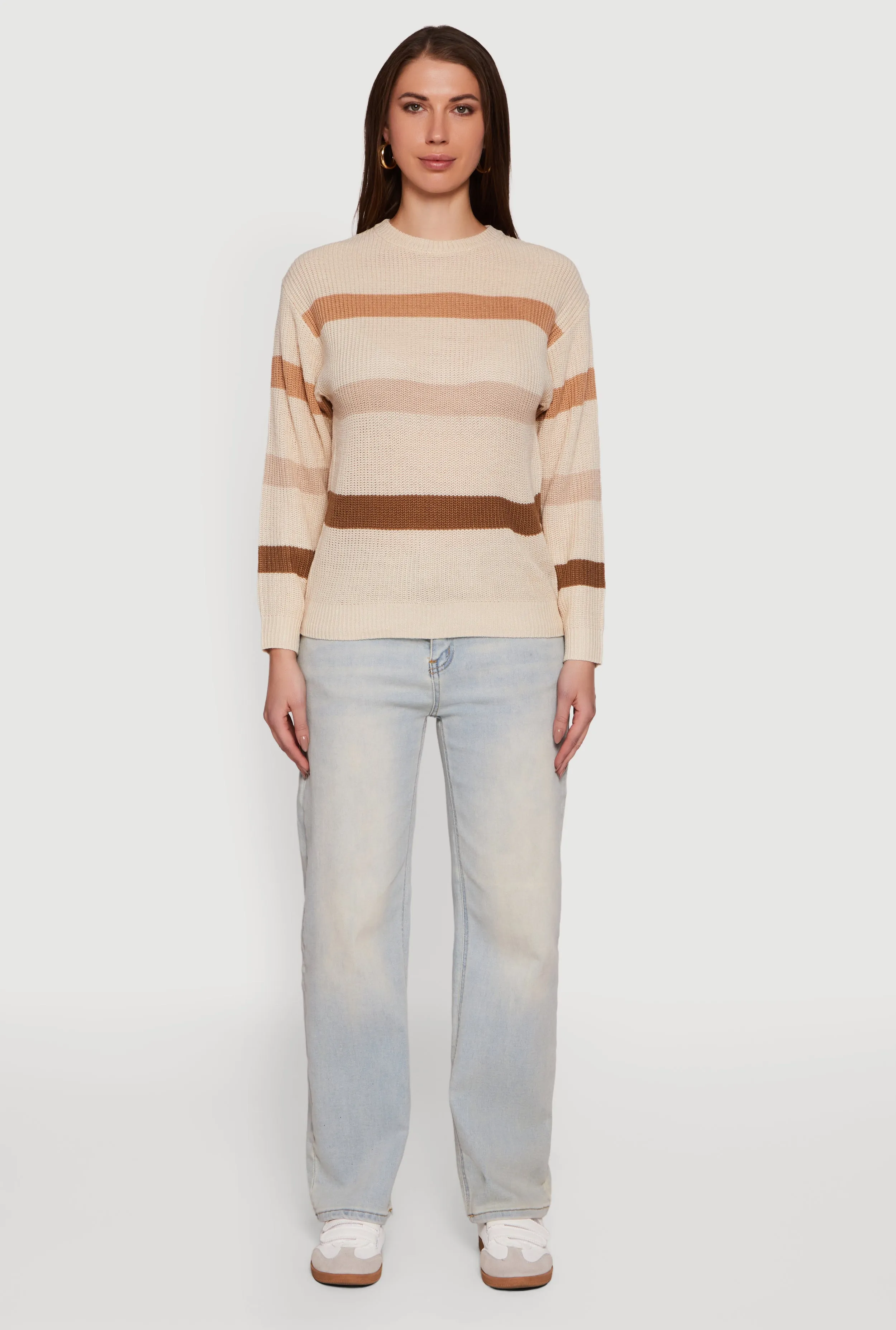 Striped Long Sleeve Crew Neck Sweater sold by Rainbow