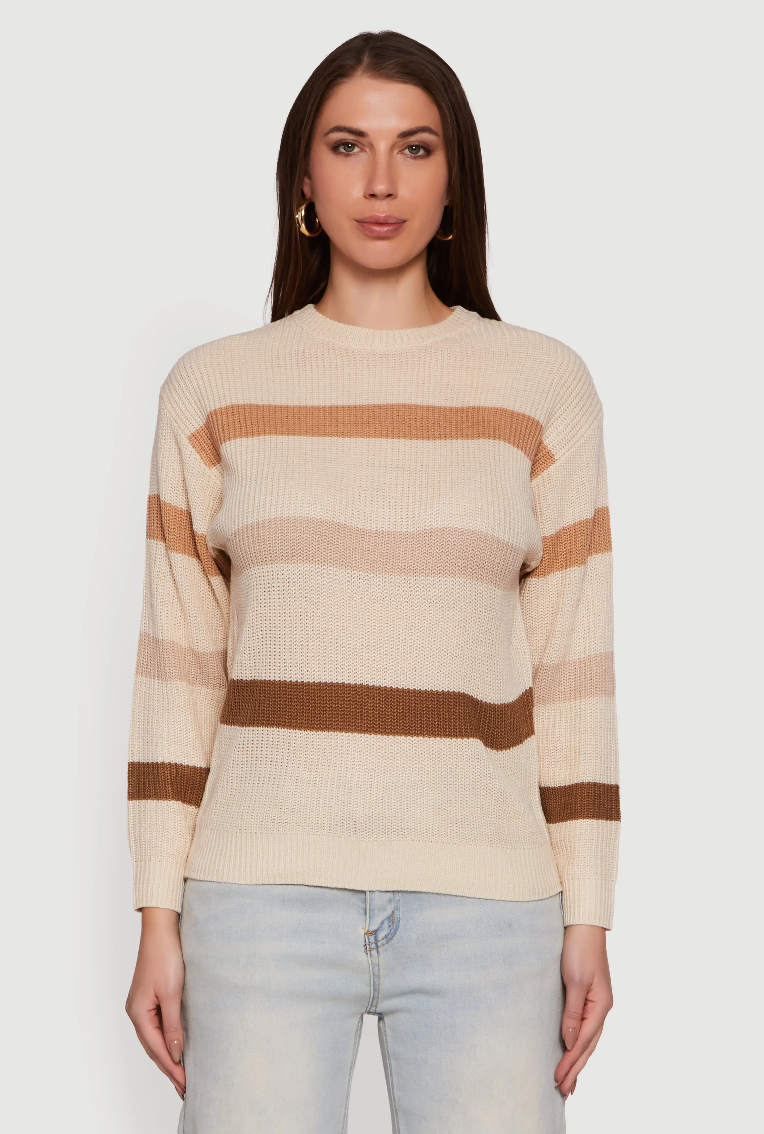 Striped Long Sleeve Crew Neck Sweater sold by Rainbow product image thumbnail 2