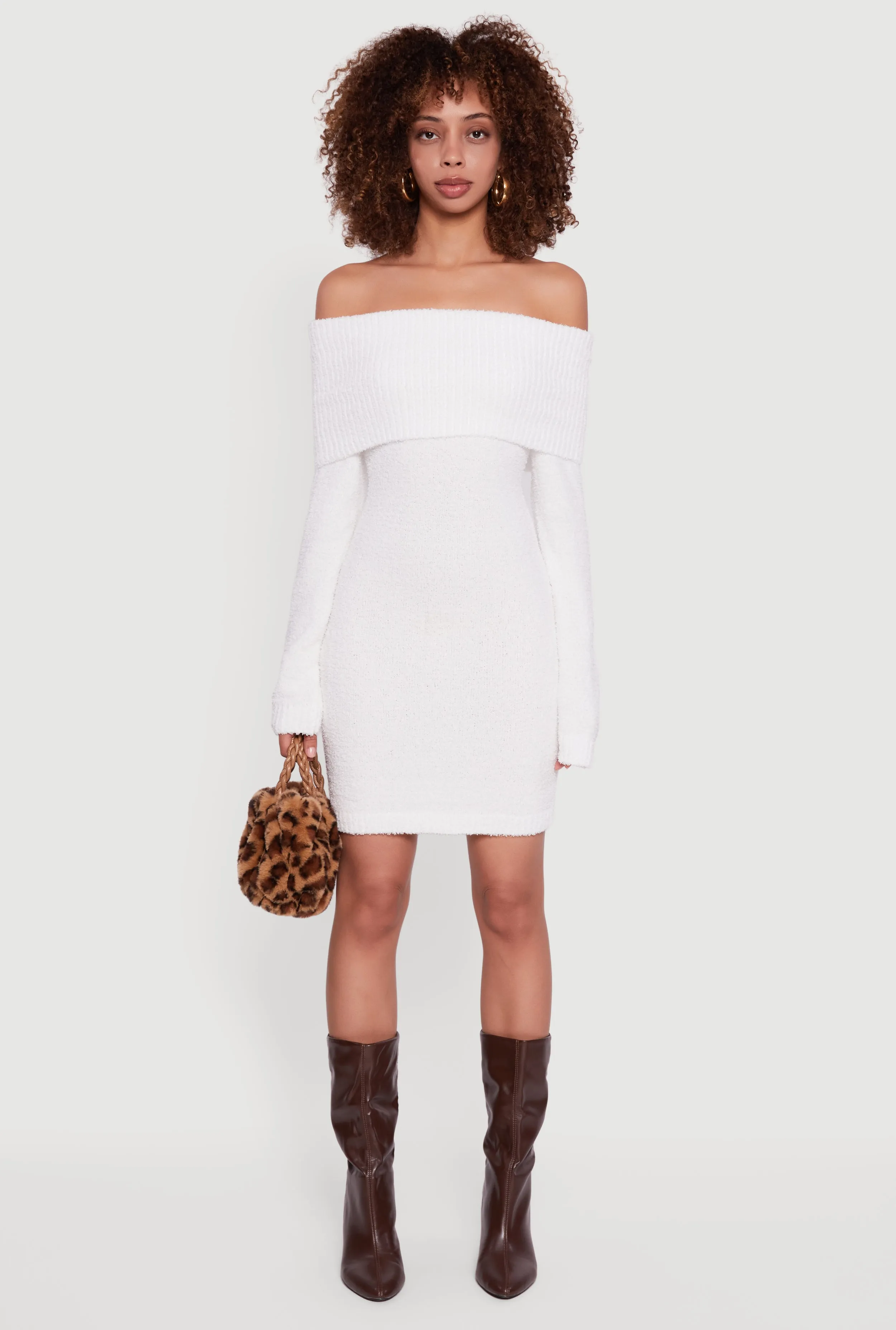 Eyelash Knit Fold Over Off the Shoulder Sweater Dress sold by Rainbow product image thumbnail 2