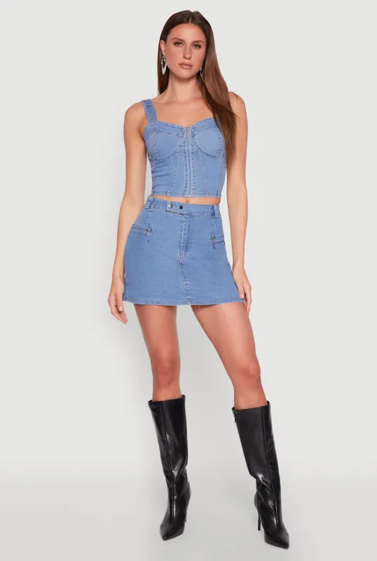 Freya Zip Detail Mini Denim Skirt sold by Rainbow