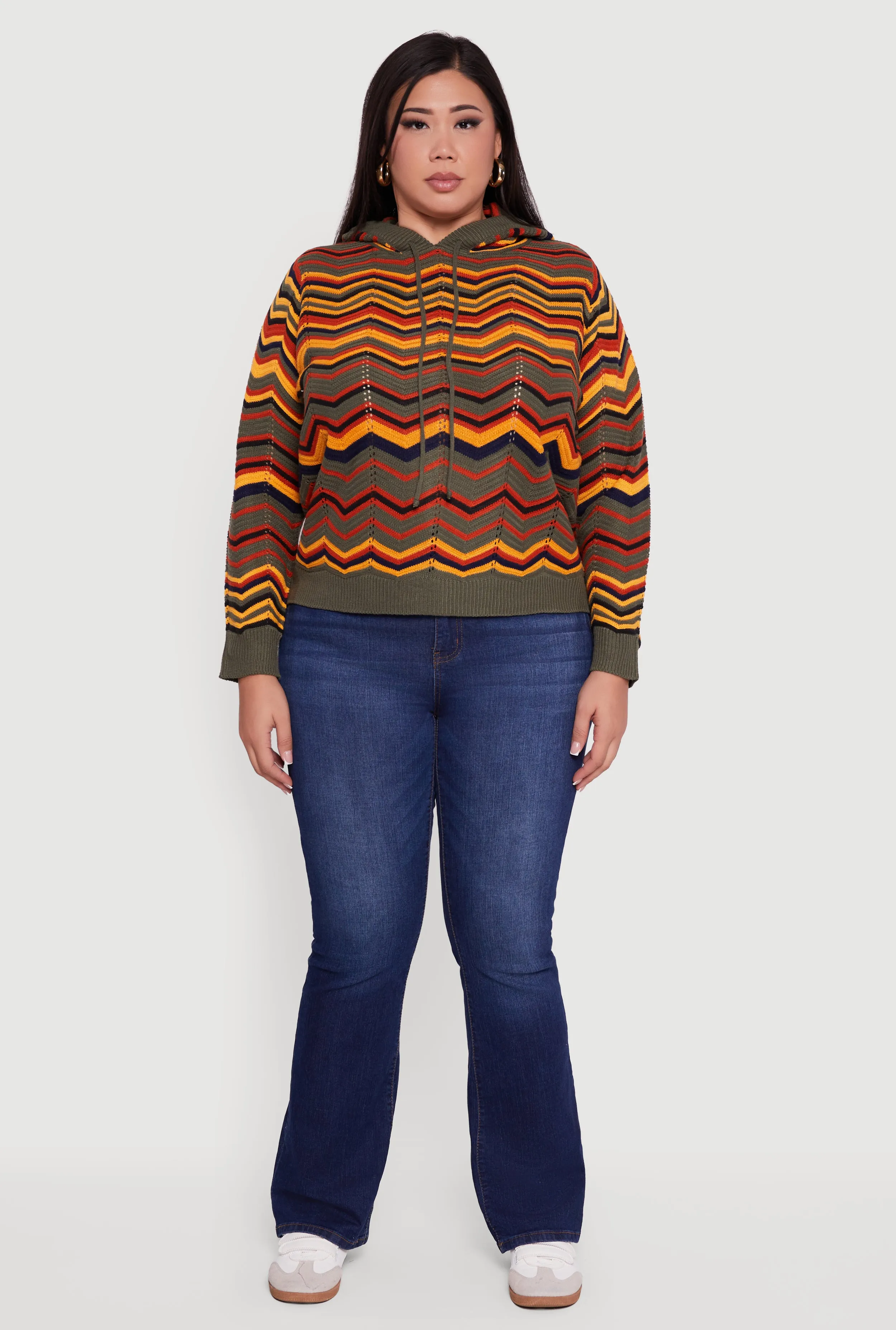 Plus Size Chevron Pointelle Knit Hooded Pullover Sweater sold by Rainbow product image thumbnail 3