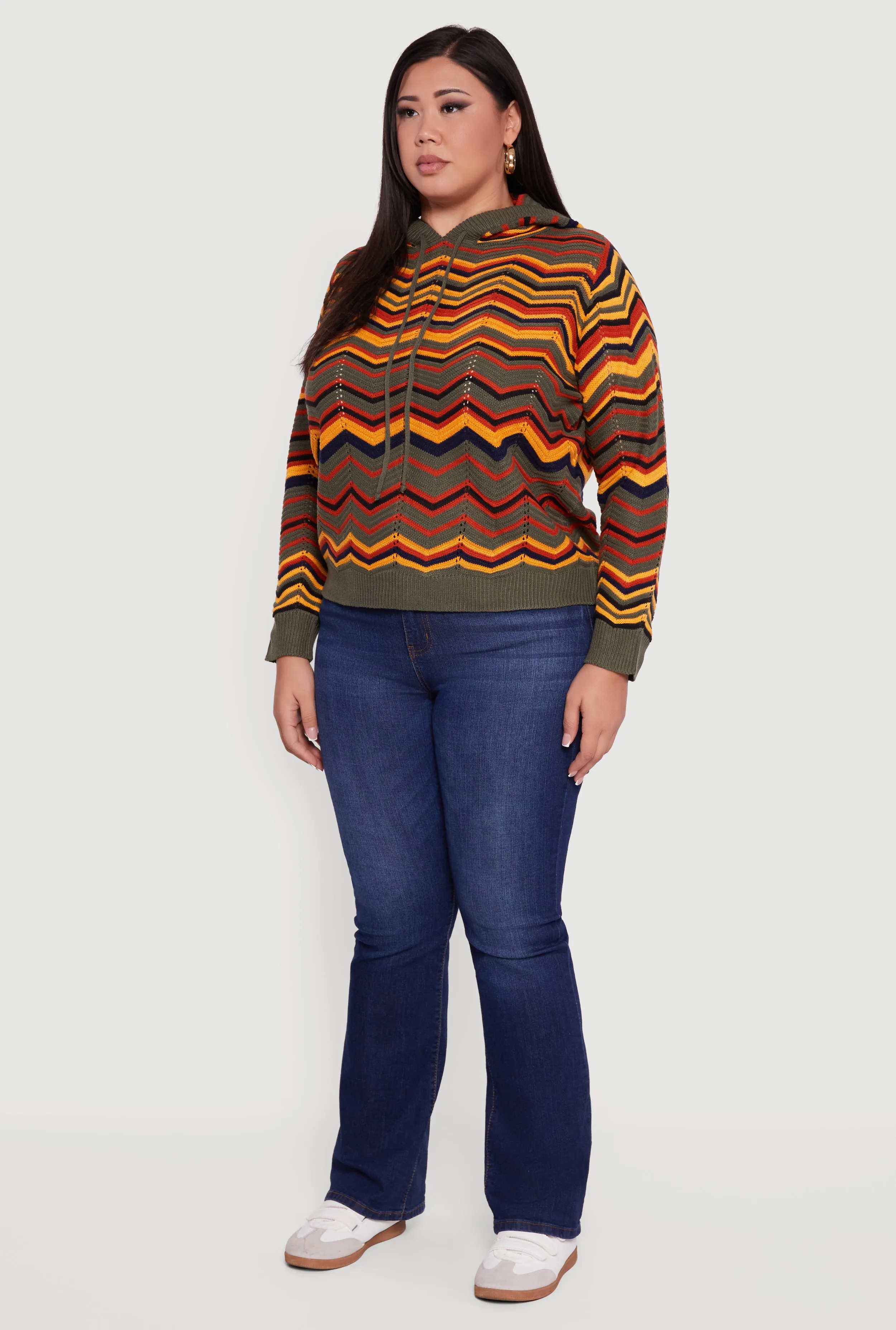 Plus Size Chevron Pointelle Knit Hooded Pullover Sweater sold by Rainbow product image thumbnail 5