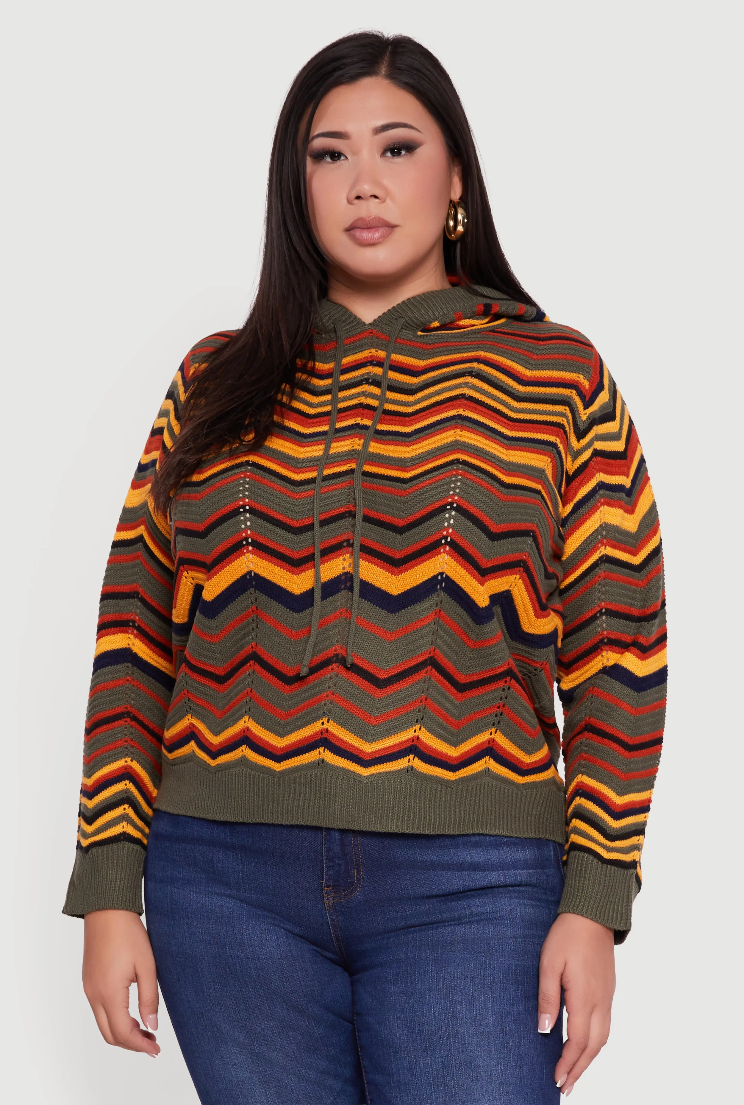 Plus Size Chevron Pointelle Knit Hooded Pullover Sweater sold by Rainbow product image thumbnail 2