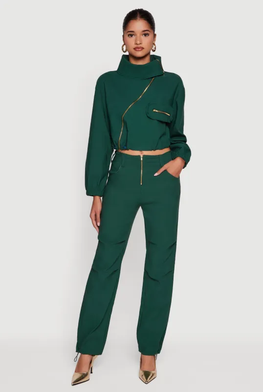 Nala Mid Rise Zip Front Casual Pants Stretch sold by Rainbow