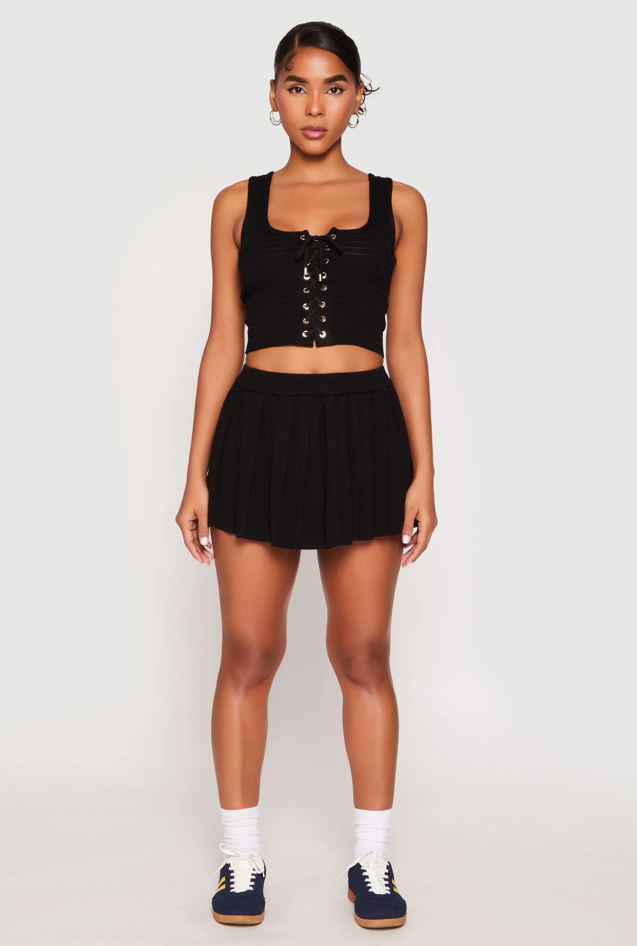 Araceli High Waist Pleated Mini Skirt sold by Rainbow