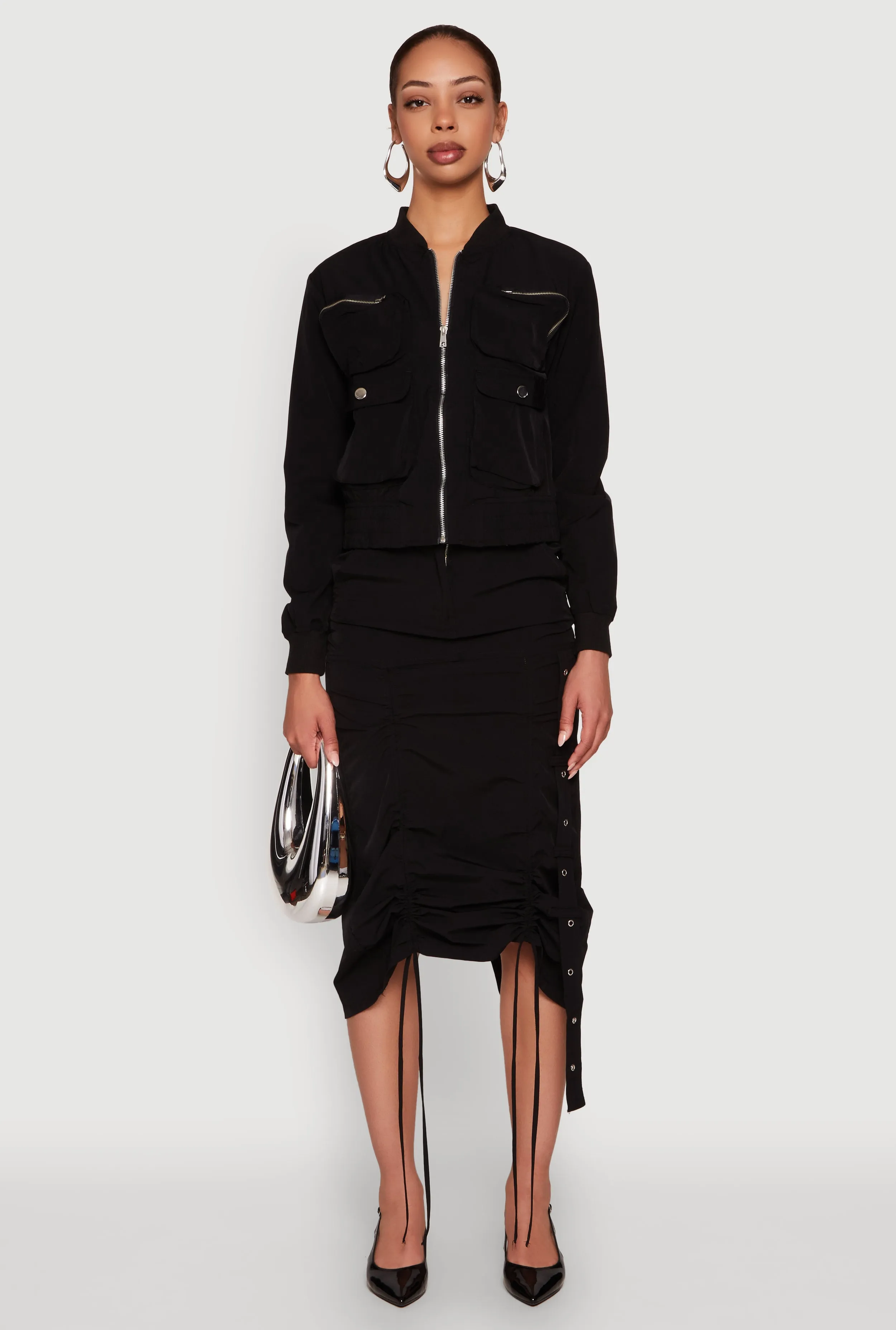 Nova High Waisted Grommet Drawstring Skirt Nylon sold by Rainbow