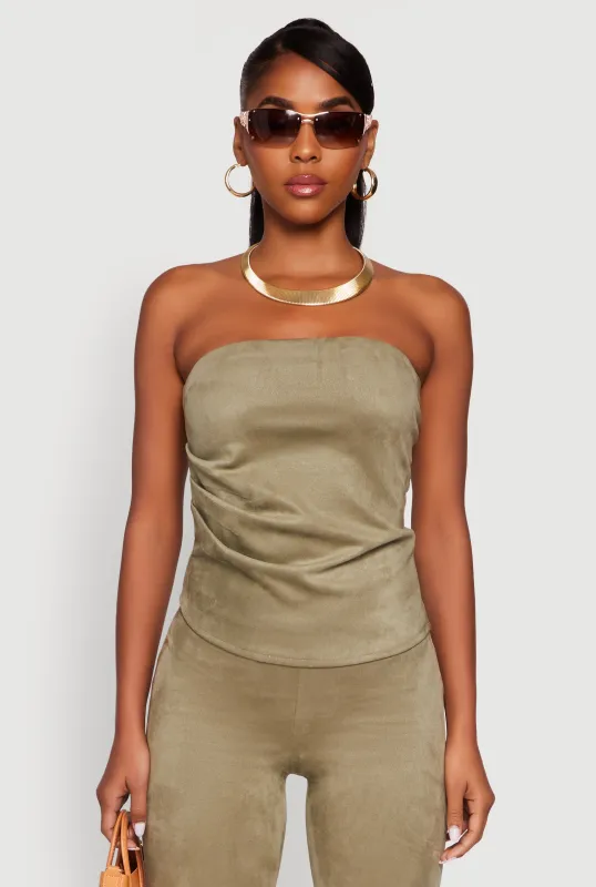 Zariyah Faux Suede Ruched Tube Top sold by Rainbow