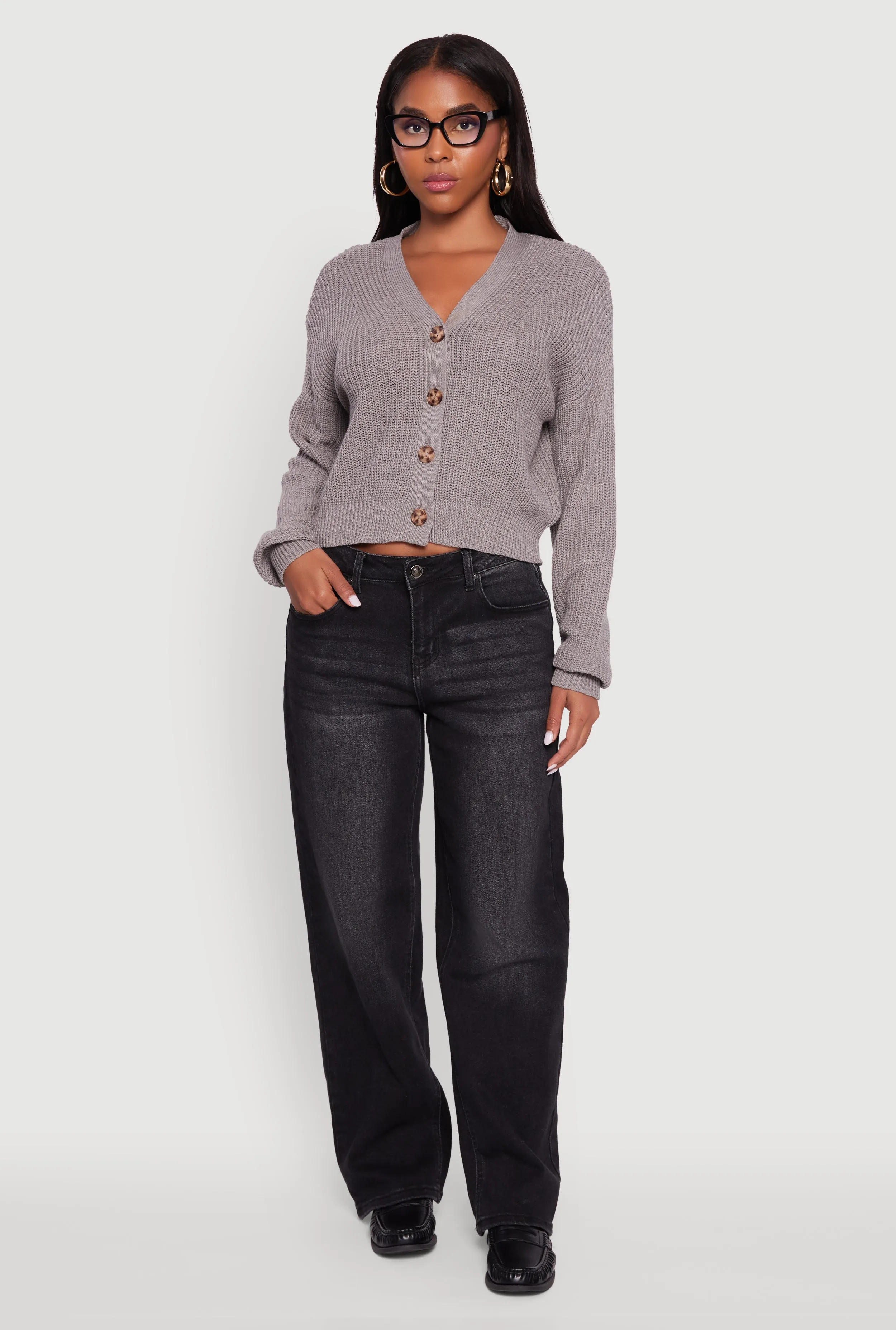 Dalia Classic V-Neck Button Front Cardigan sold by Rainbow