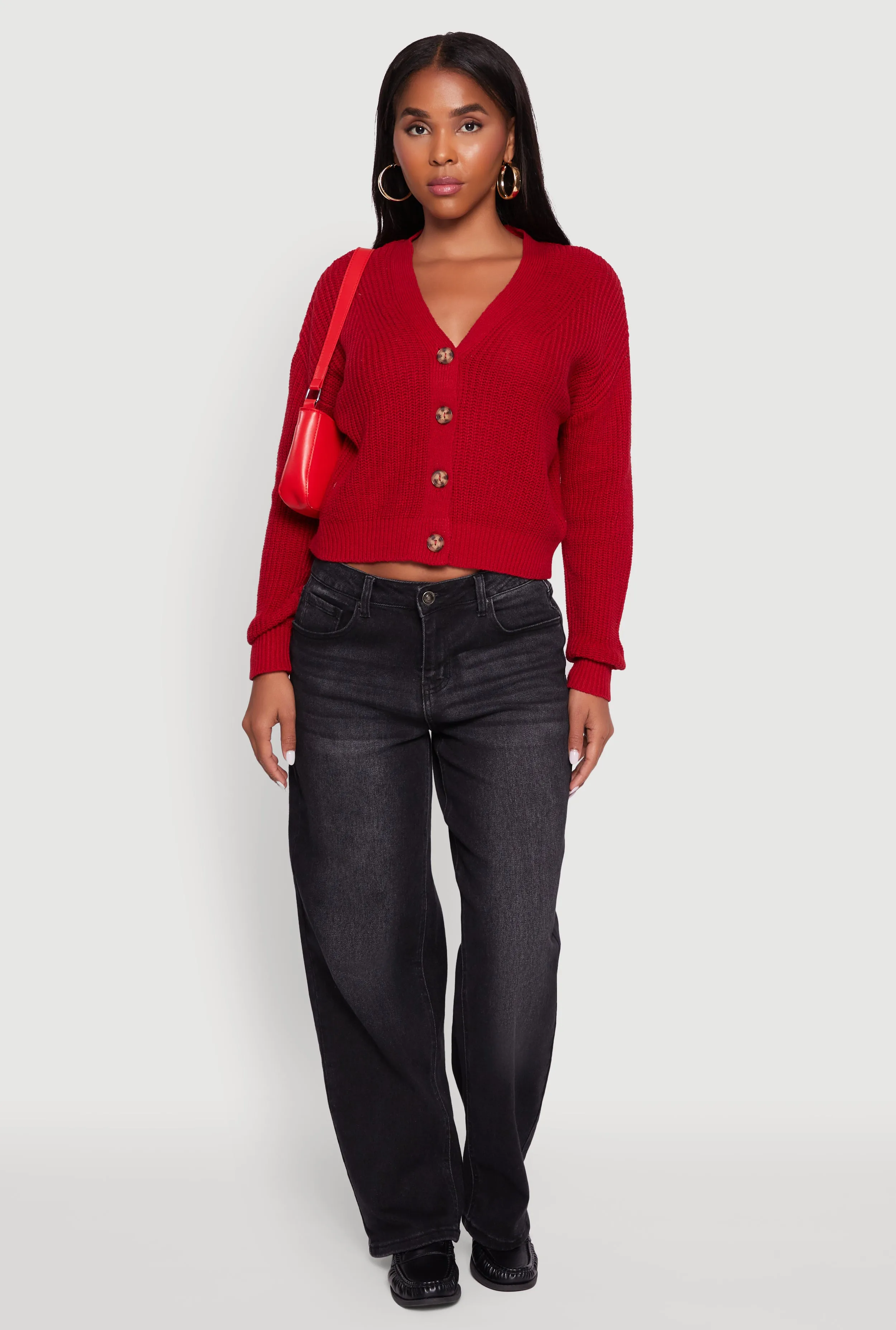 Dalia Classic V-Neck Button Front Cardigan sold by Rainbow