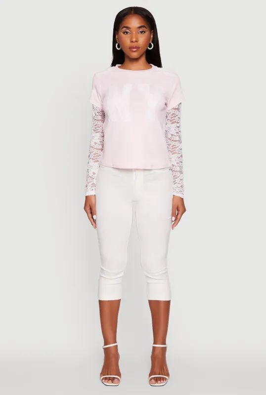 Presley Lace Detail Graphic Long Sleeve Top sold by Rainbow