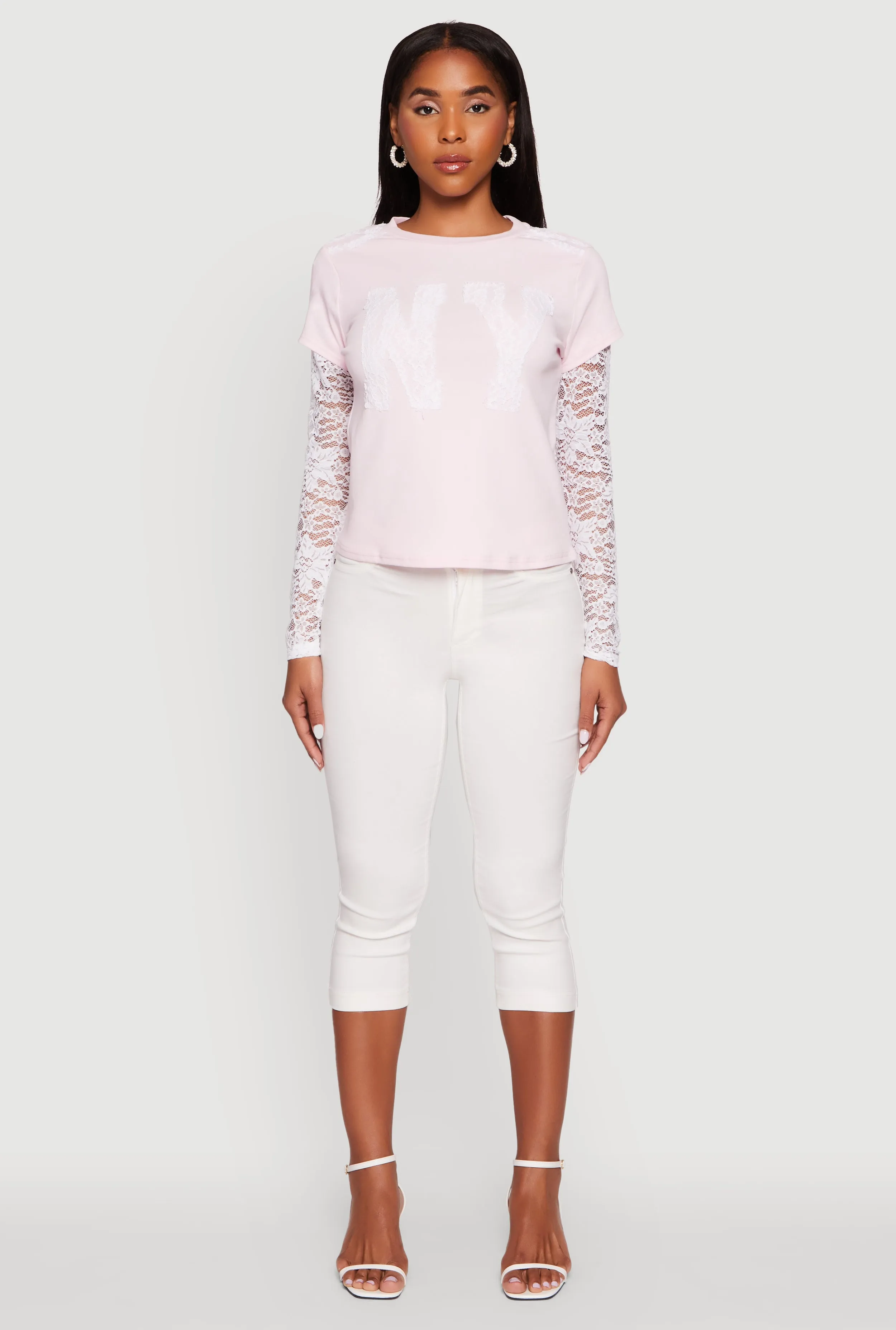 Presley Lace Detail Graphic Long Sleeve Top sold by Rainbow