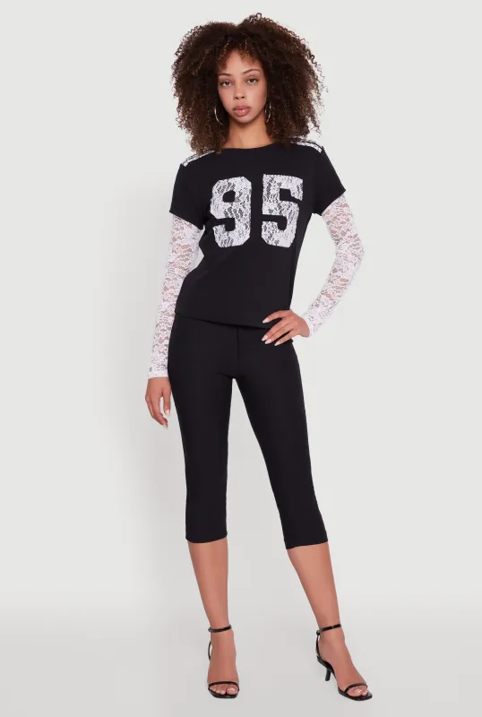 Presley Lace Detail Graphic Long Sleeve Top sold by Rainbow