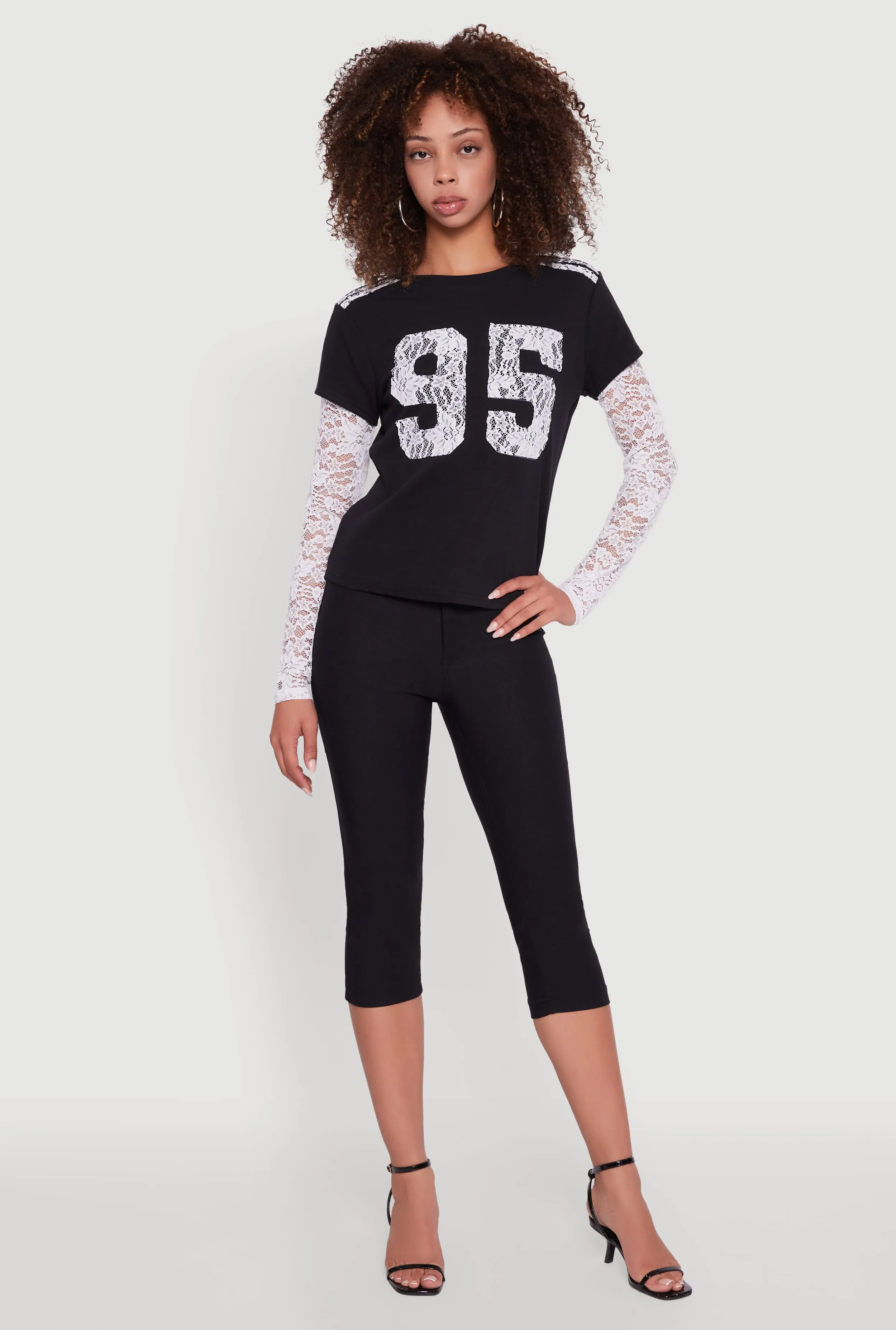 Presley Lace Detail Graphic Long Sleeve Top sold by Rainbow