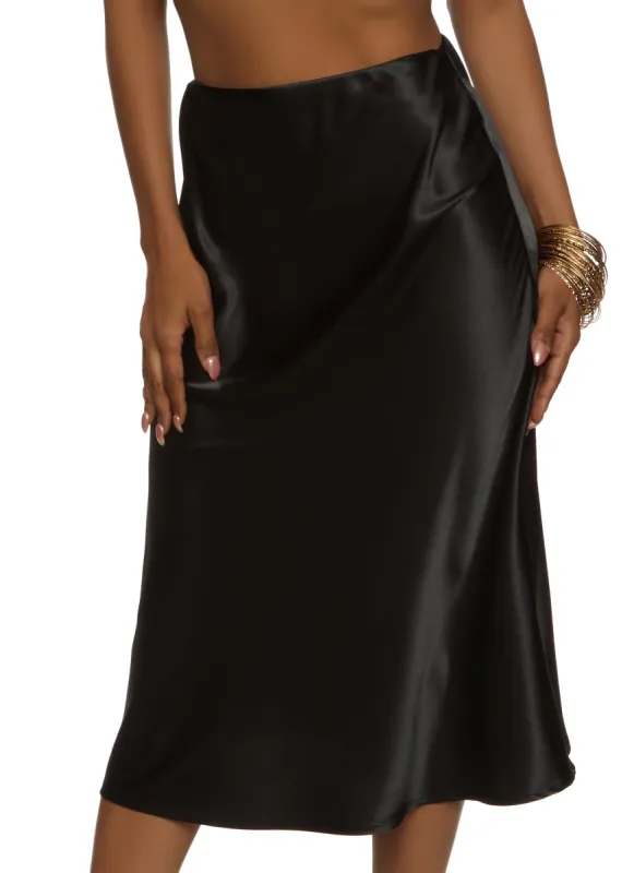 Satin High Waisted Midi Skirt sold by Rainbow