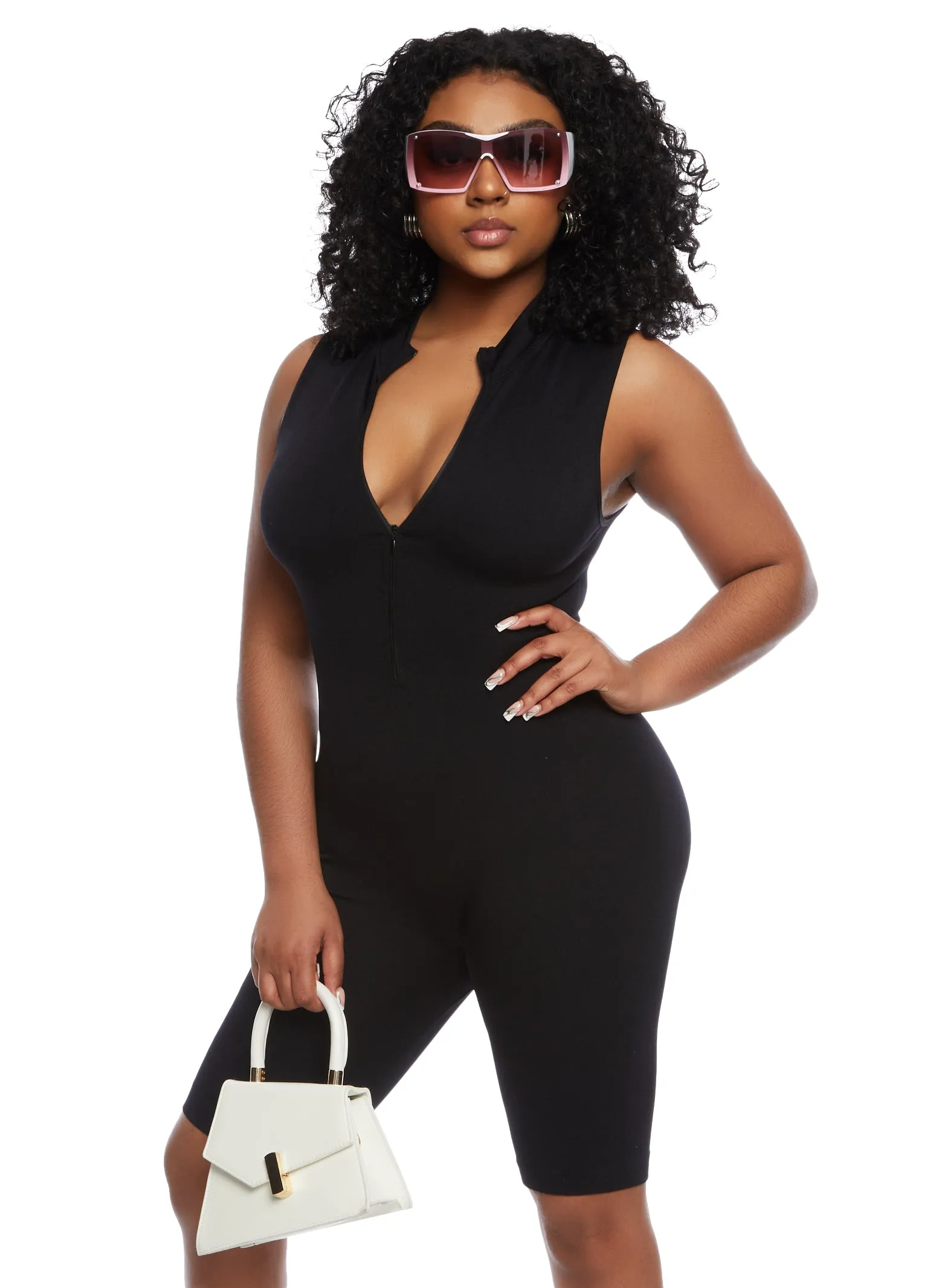 Seamless Ribbed Zip Front Romper sold by Rainbow