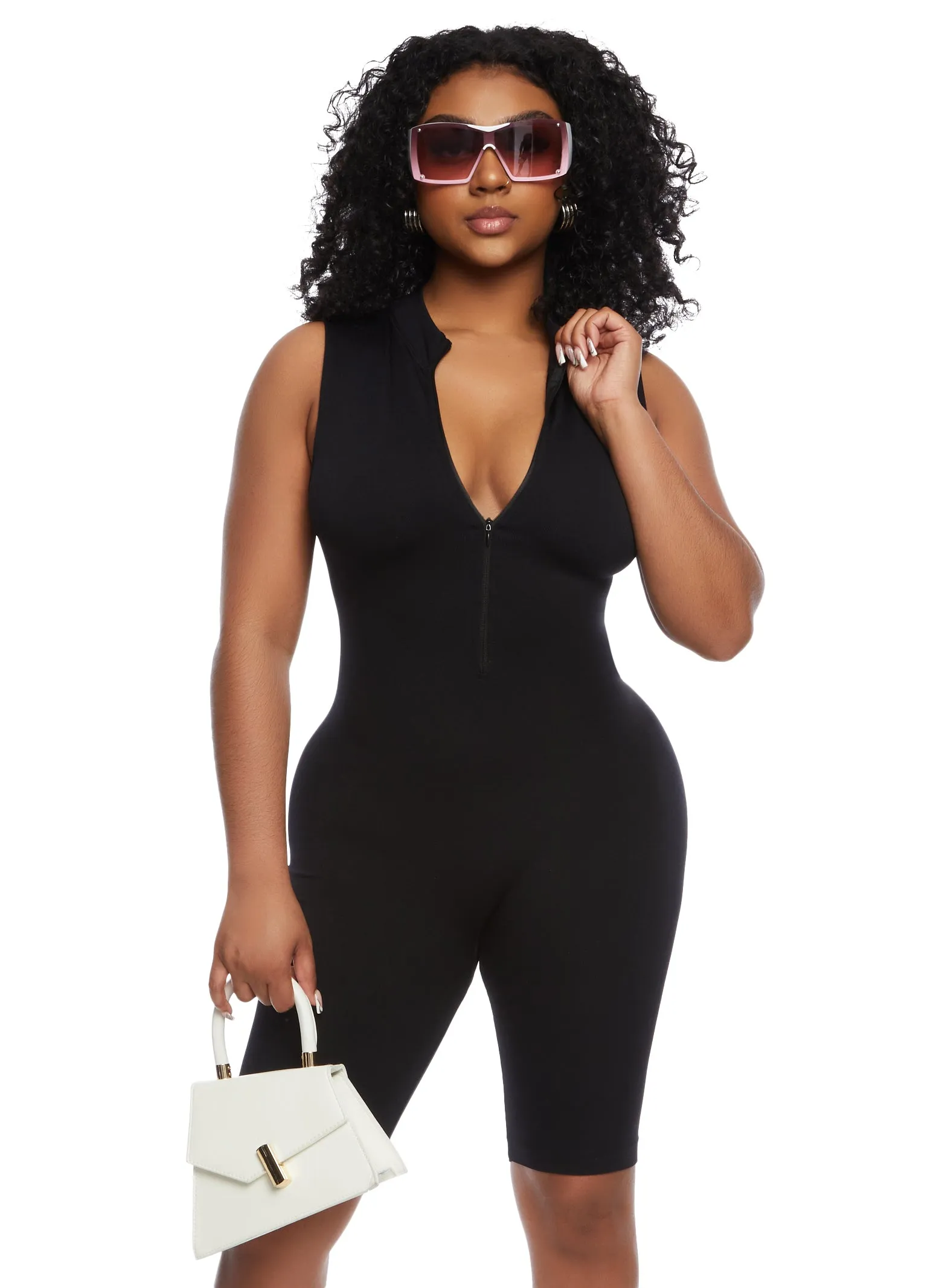 Seamless Ribbed Zip Front Romper sold by Rainbow product image thumbnail 2