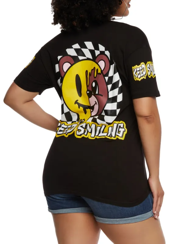 Plus Size Keep Smiling Bear Graphic T Shirt sold by Rainbow