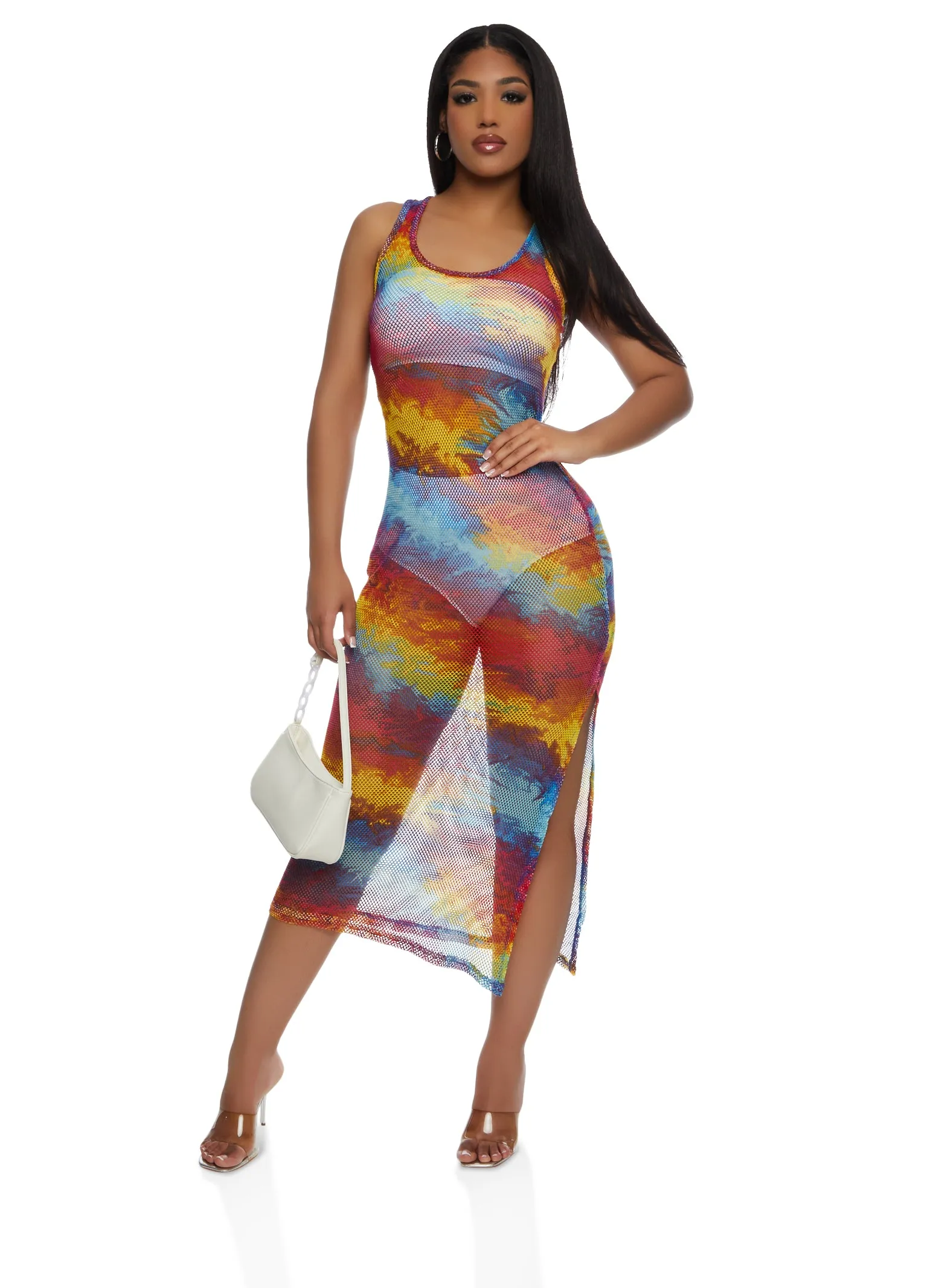 Fishnet Printed Side Slit Midi Tank Dress sold by Rainbow product image thumbnail 2