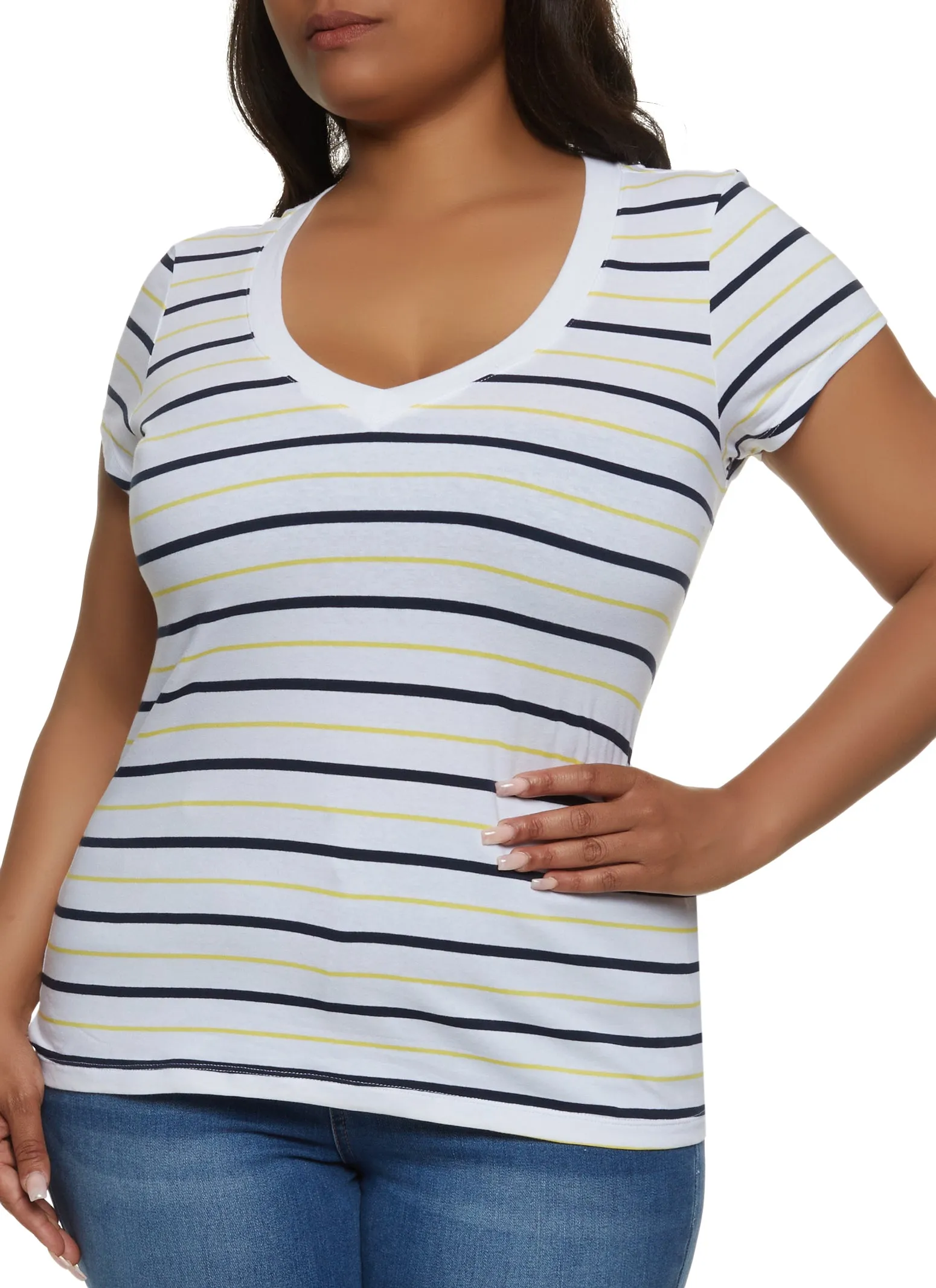 Plus Size Basic Striped V Neck Tee sold by Rainbow product image thumbnail 4