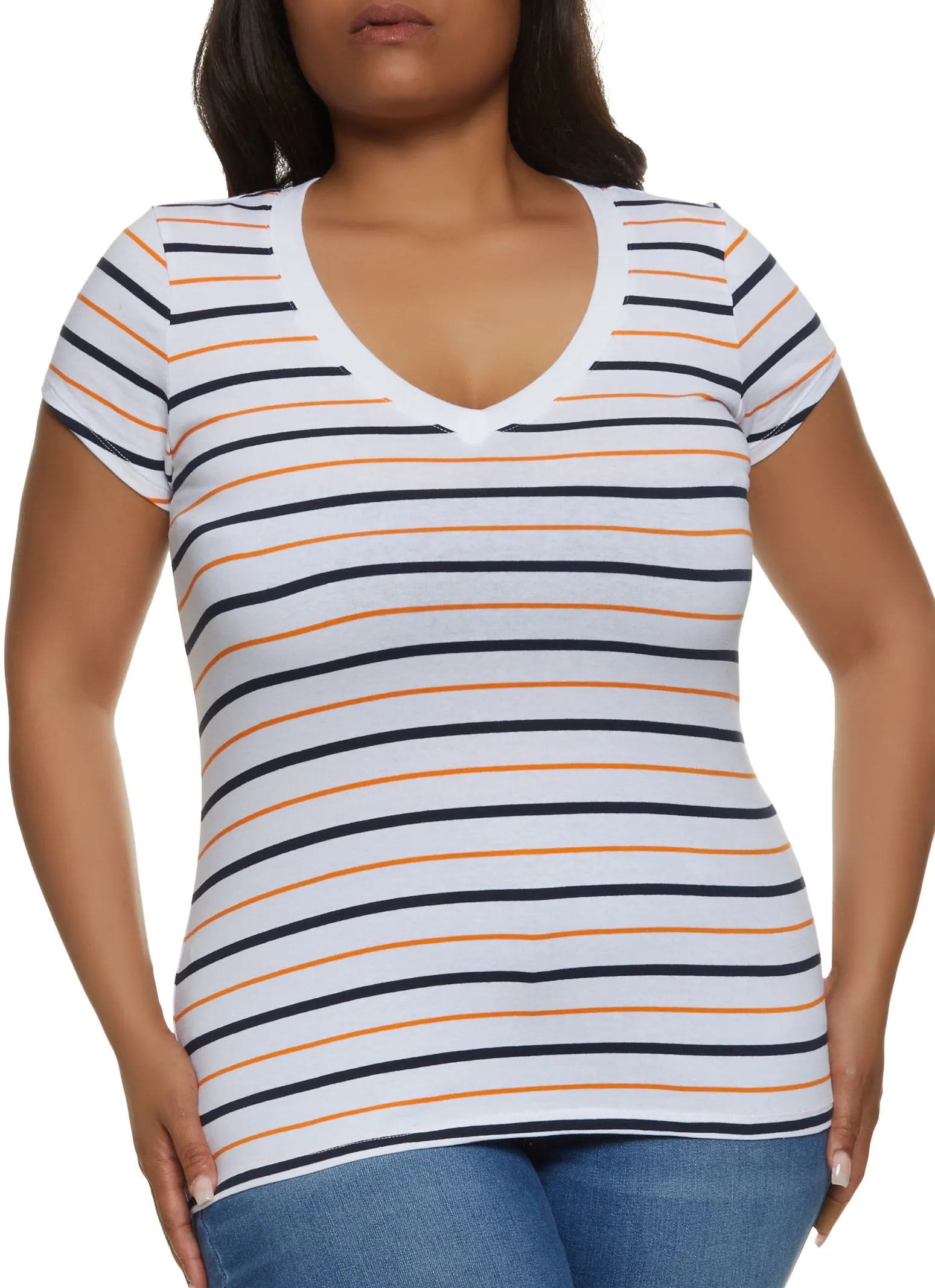 Plus Size Basic Striped V Neck Tee sold by Rainbow product image thumbnail 3