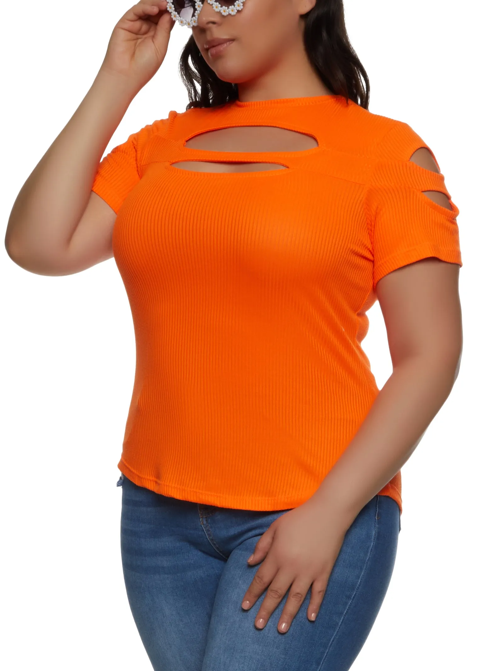 Plus Size Ribbed Knit Cut Out Top sold by Rainbow product image thumbnail 5