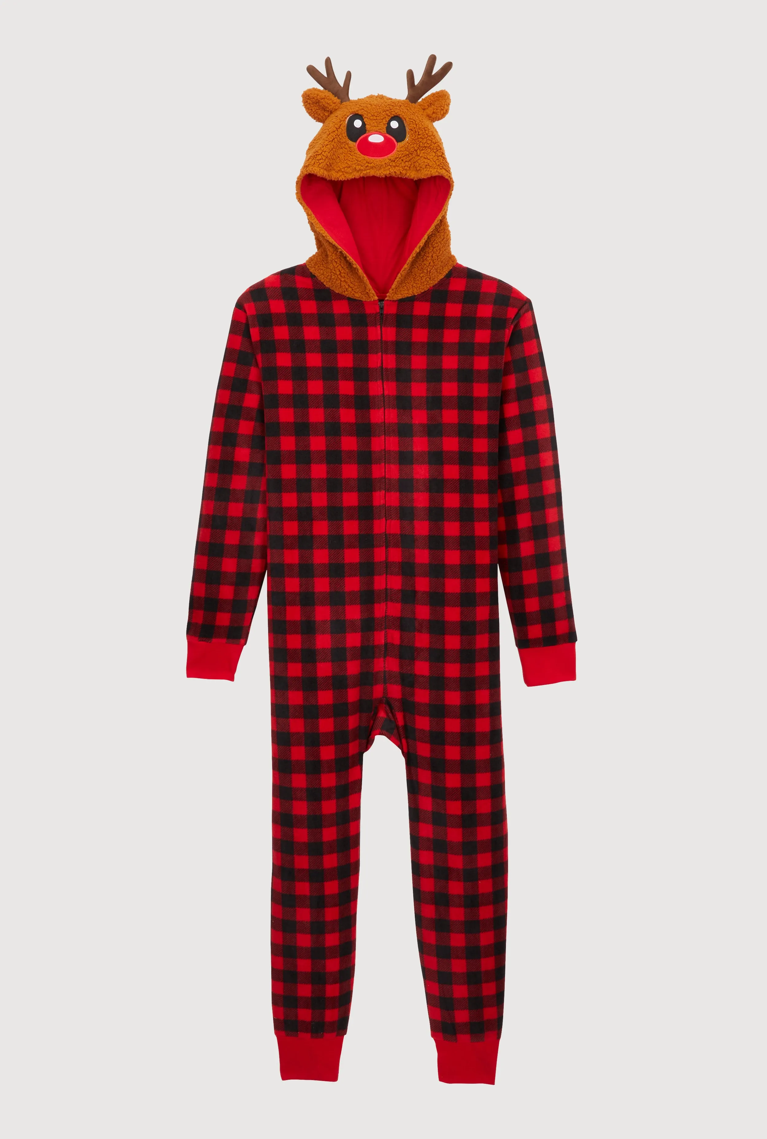 Mens Matching Reindeer Hooded Plaid Onesie Family Pajamas sold by Rainbow product image thumbnail 3
