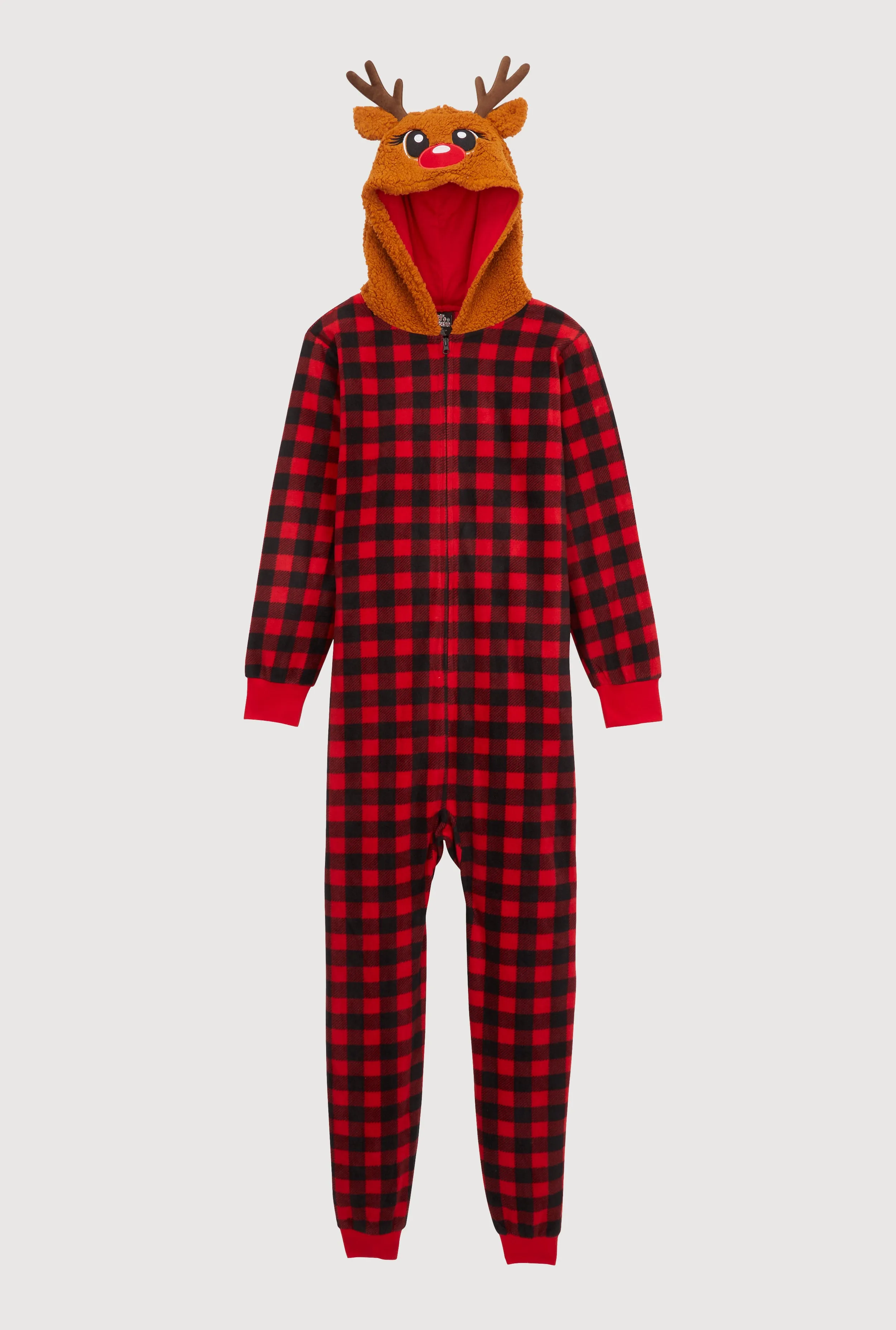 Womens Reindeer Hooded Buffalo Plaid Onesie Family Pajamas sold by Rainbow product image thumbnail 3
