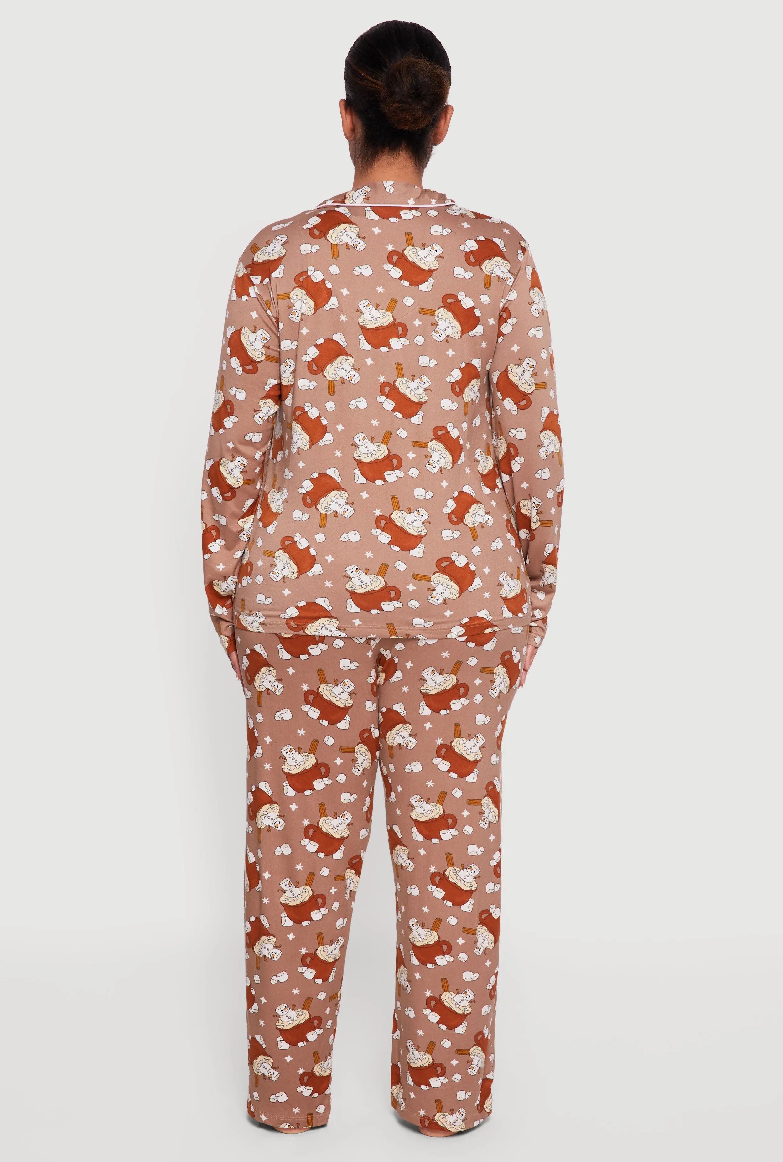 Plus Size Snowman Cocoa Print Pajama Top and Pants with Sleep Mask sold by Rainbow product image thumbnail 5