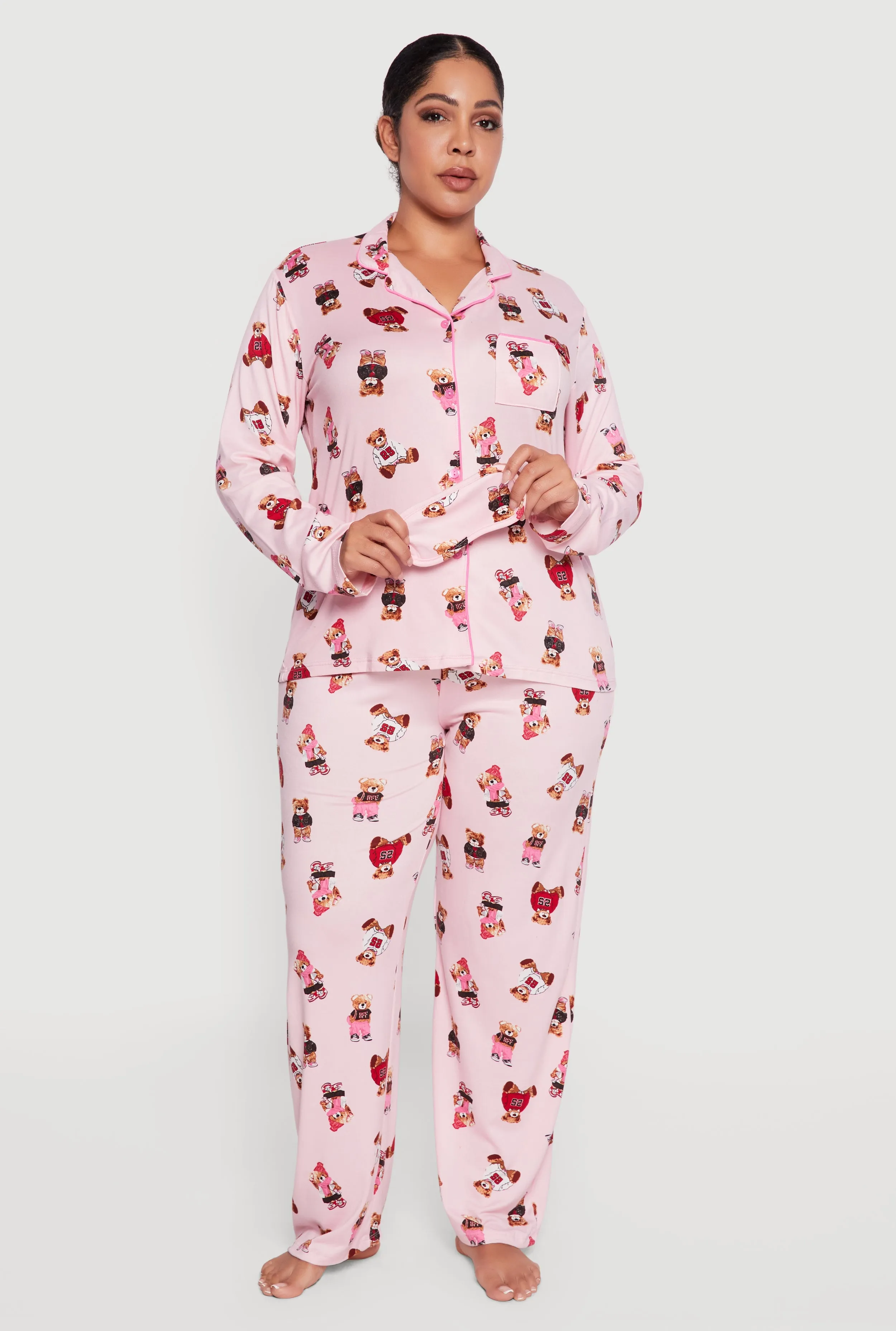 Plus Size Assorted Bear Graphic Pajama Top and Pants with Sleep Mask sold by Rainbow product image thumbnail 2