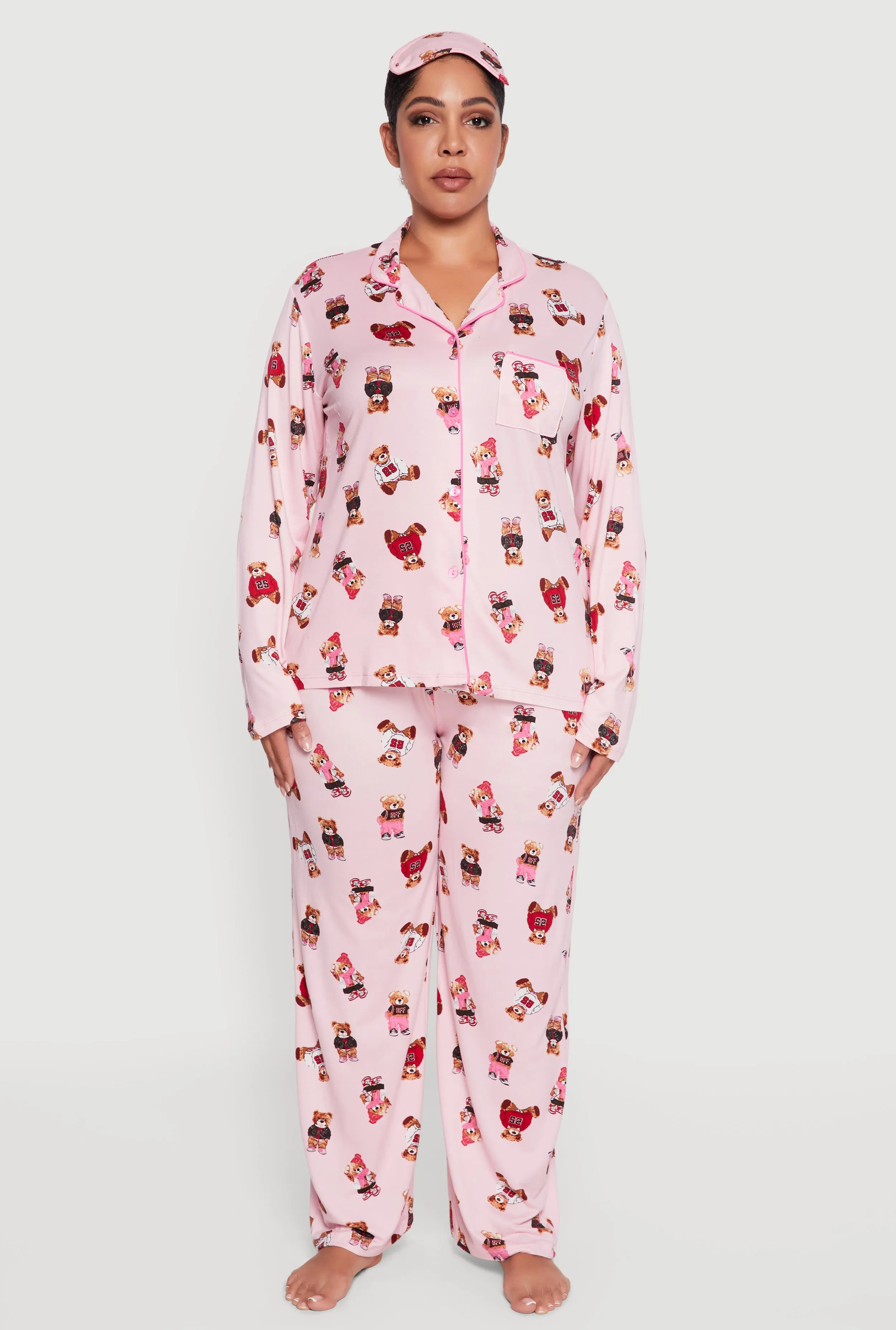 Plus Size Assorted Bear Graphic Pajama Top and Pants with Sleep Mask sold by Rainbow product image thumbnail 3
