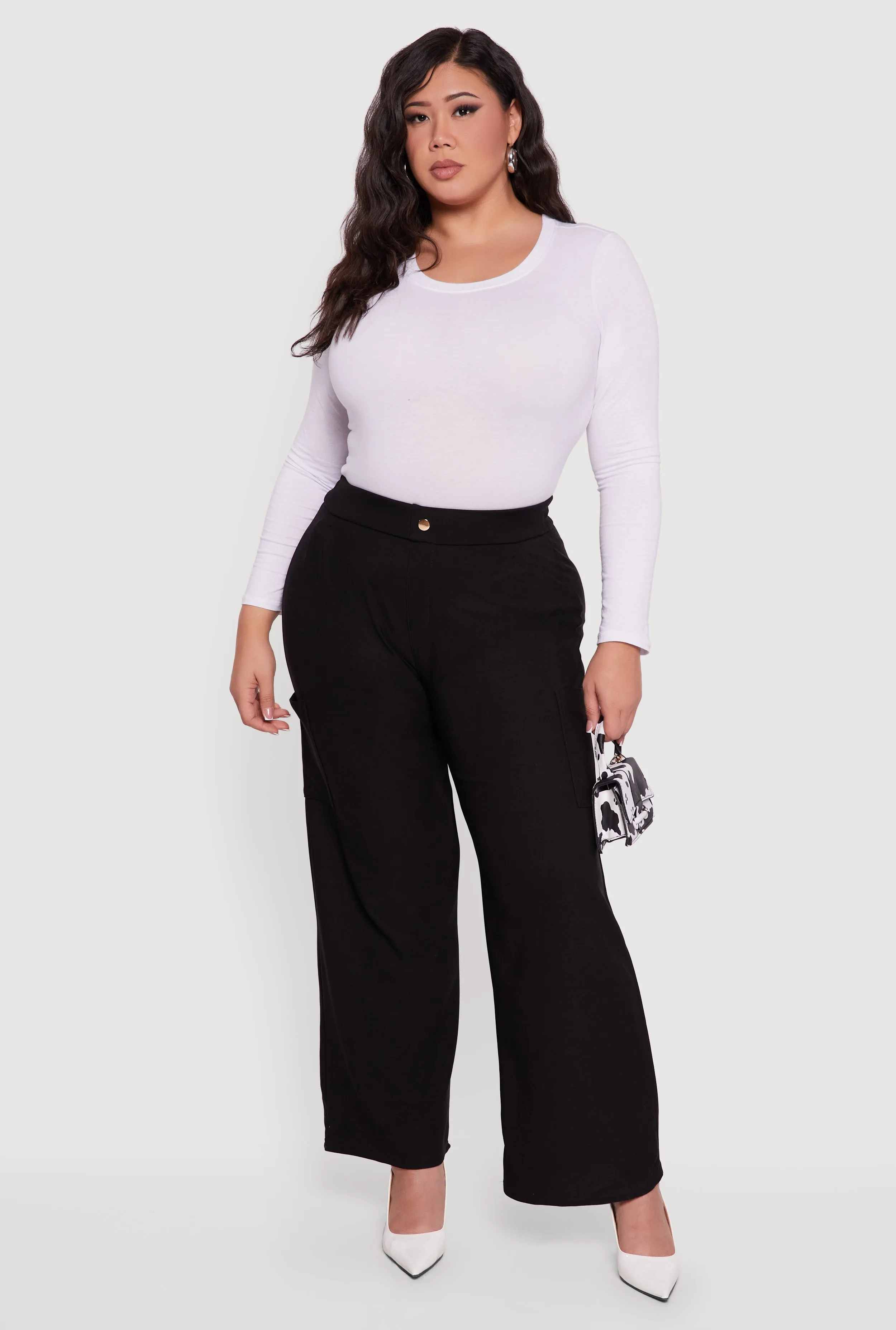 Plus Size High Waisted Wide Leg Dress Pants with Pockets sold by Rainbow