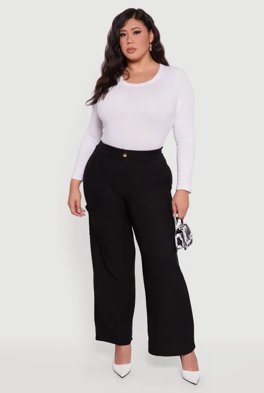 Plus Size High Waisted Wide Leg Dress Pants with Pockets sold by Rainbow