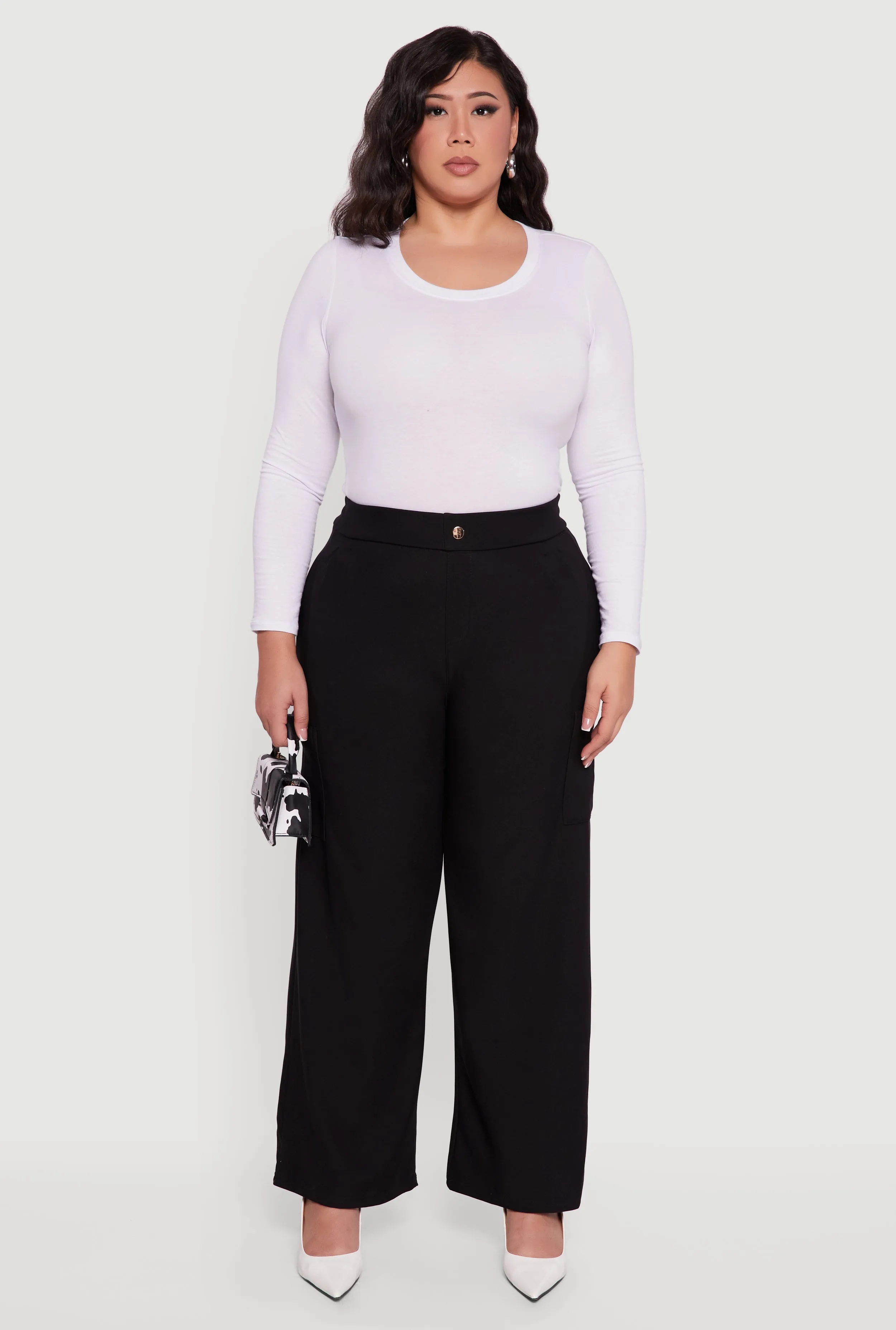 Plus Size High Waisted Wide Leg Dress Pants with Pockets sold by Rainbow product image thumbnail 2