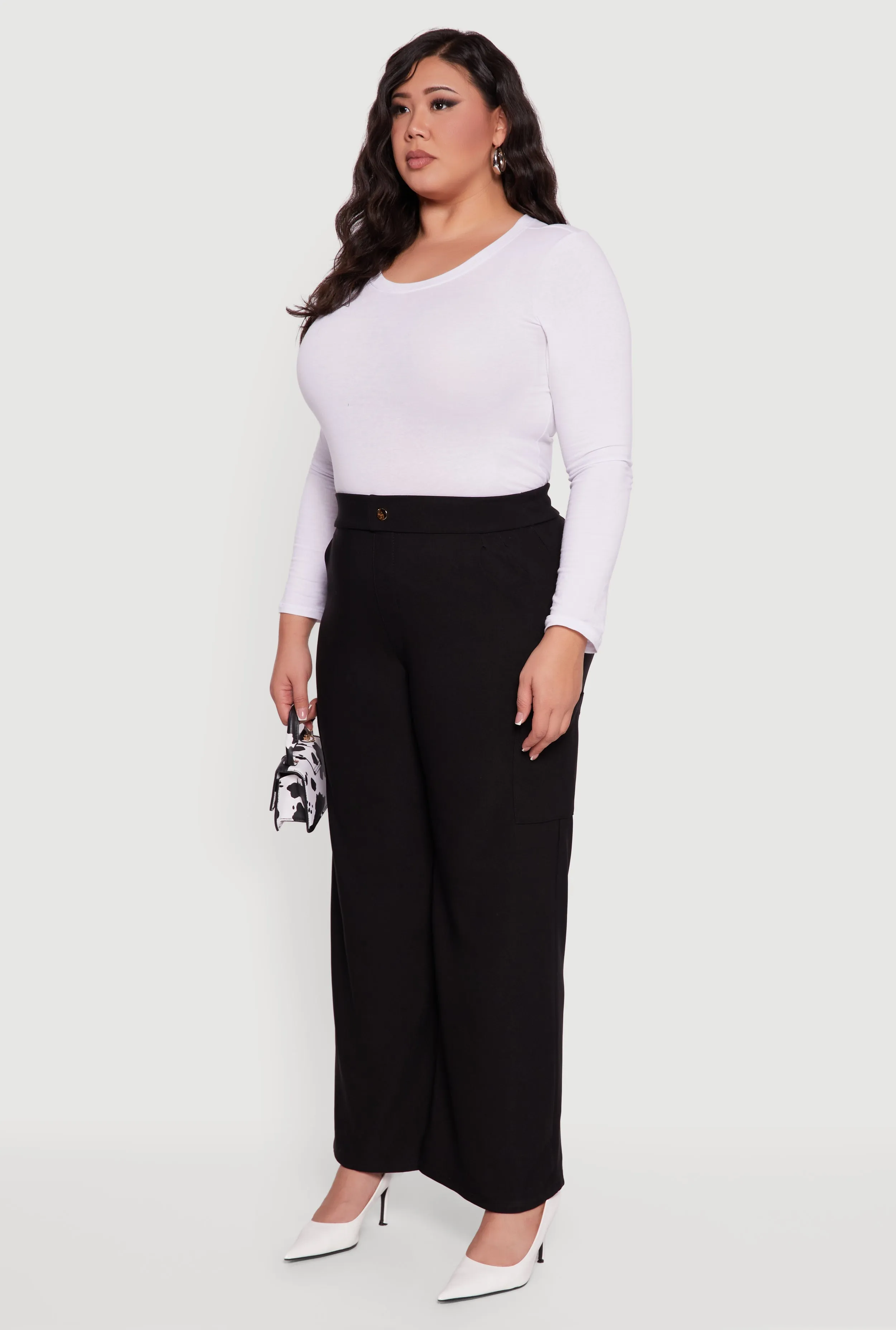 Plus Size High Waisted Wide Leg Dress Pants with Pockets sold by Rainbow product image thumbnail 3