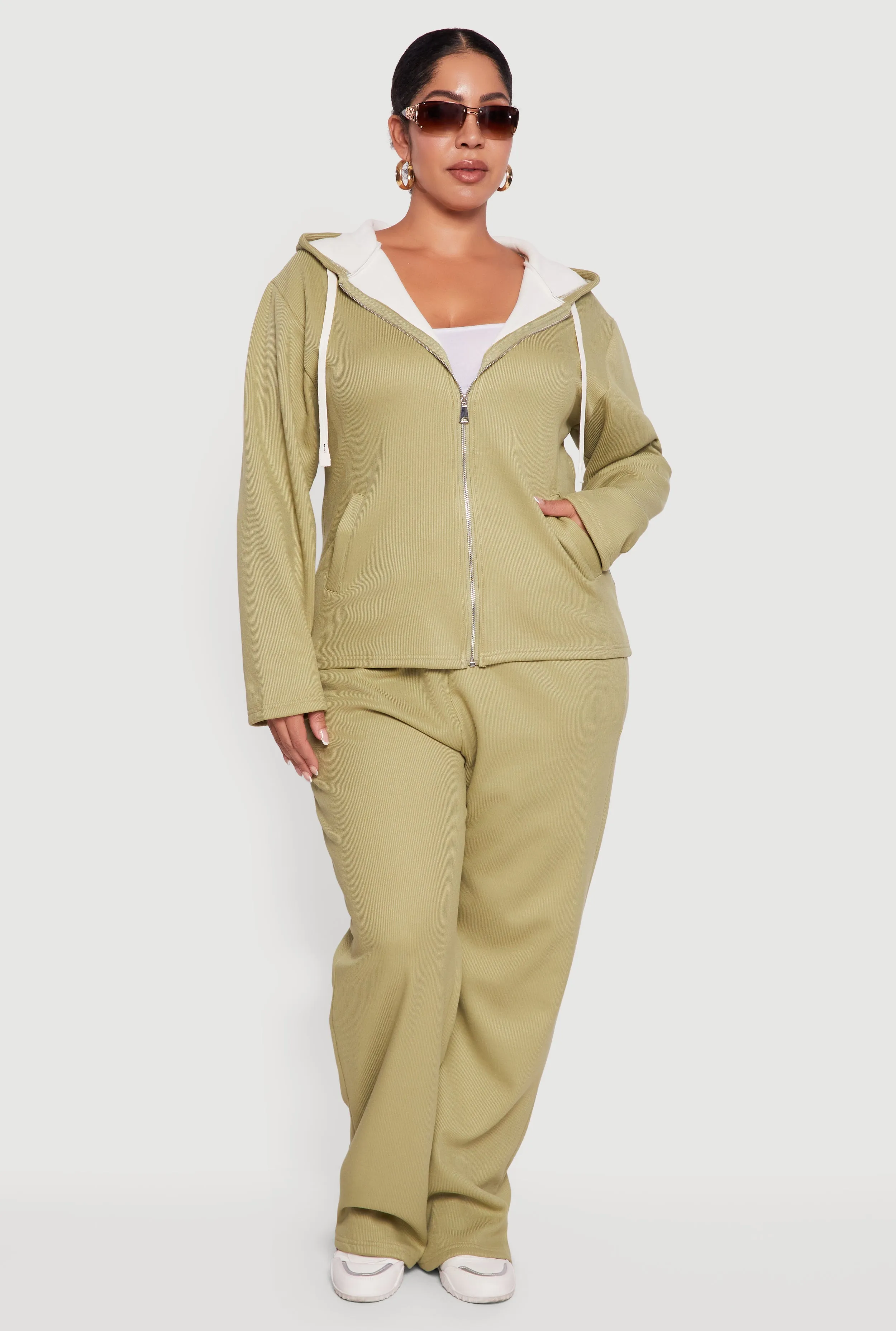 Plus Size Plush Lined Ribbed Knit High Waisted Sweatpants sold by Rainbow product image thumbnail 4