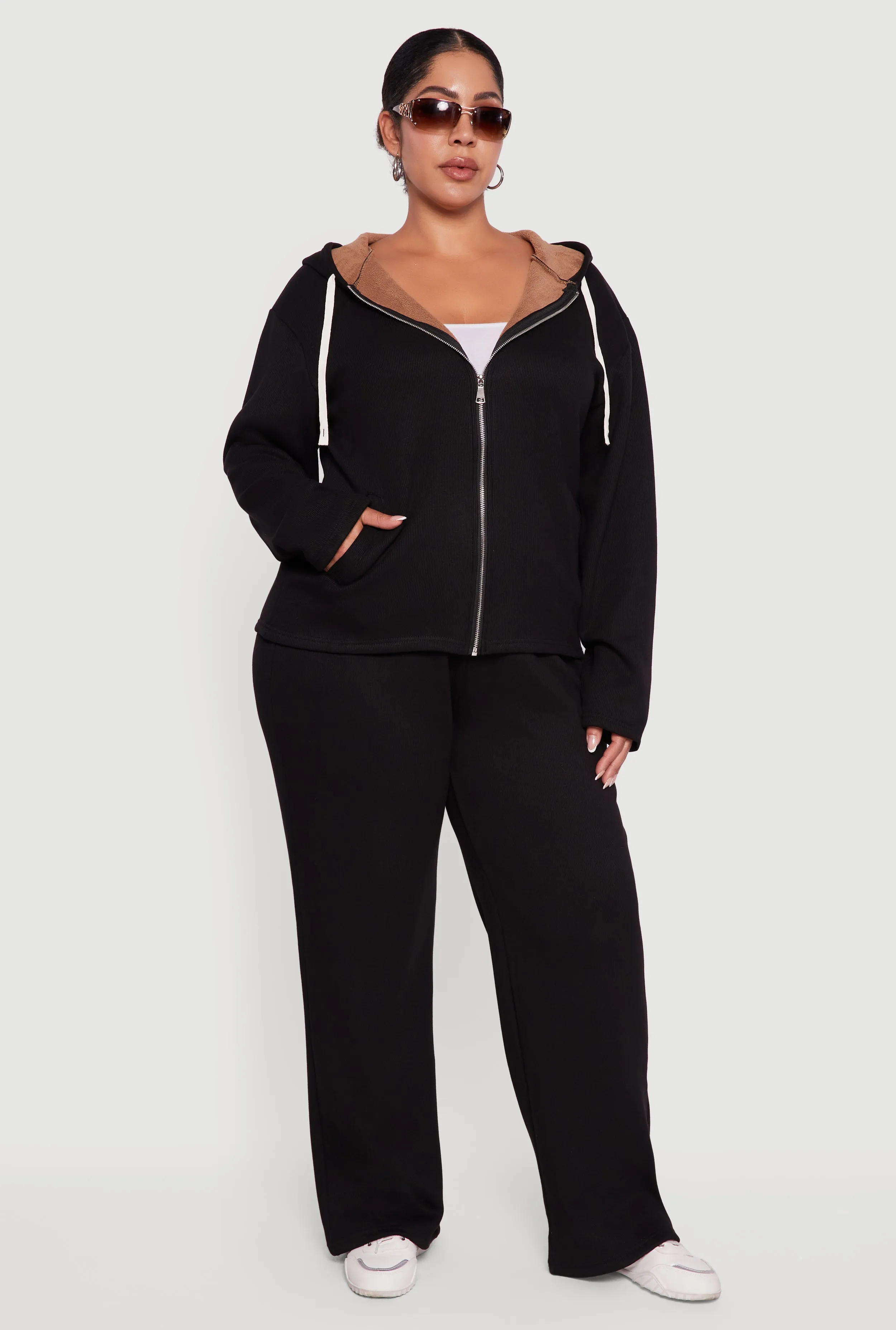 Plus Size Plush Lined Ribbed Knit High Waisted Sweatpants sold by Rainbow product image thumbnail 2