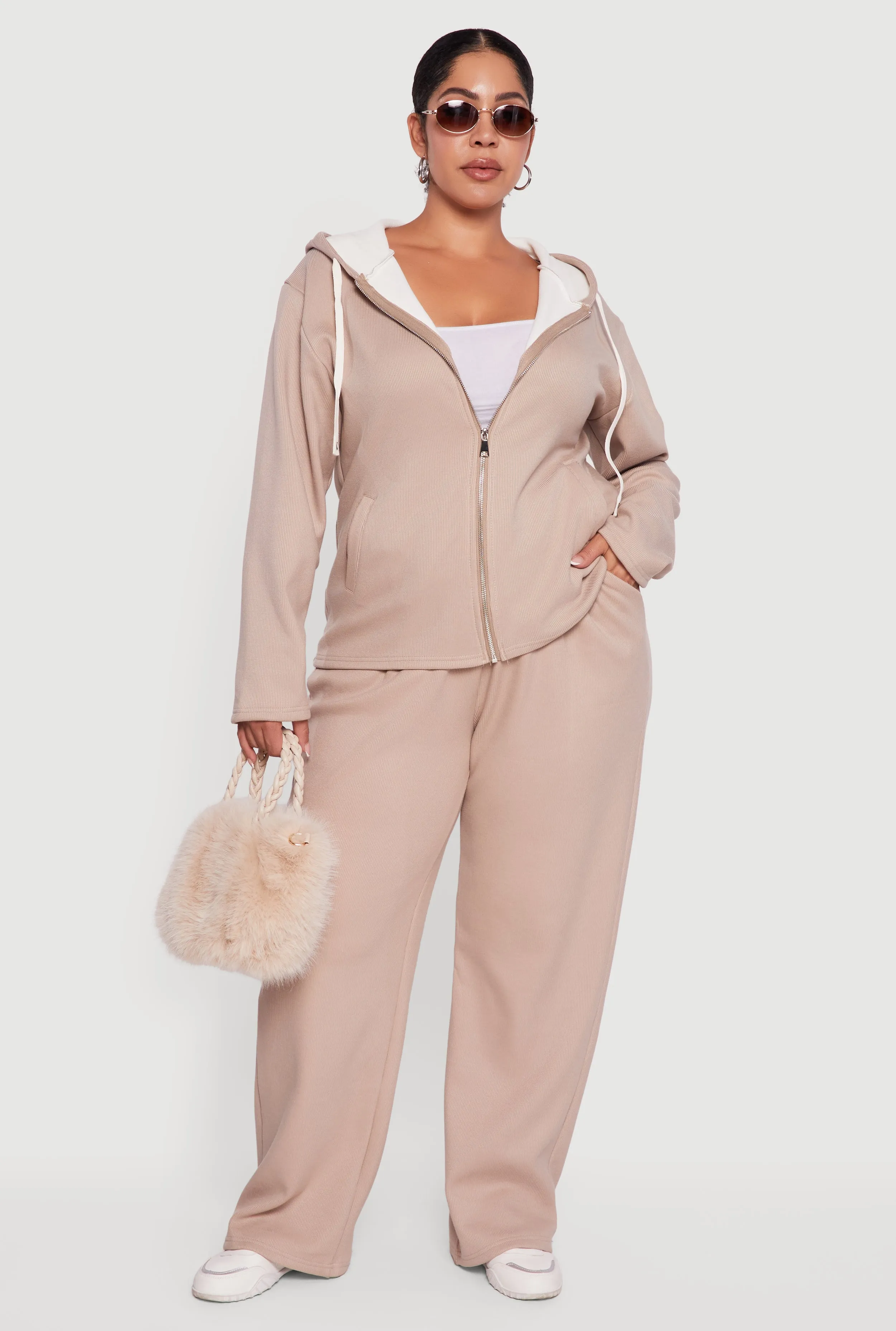 Plus Size Plush Lined Ribbed Knit High Waisted Sweatpants sold by Rainbow