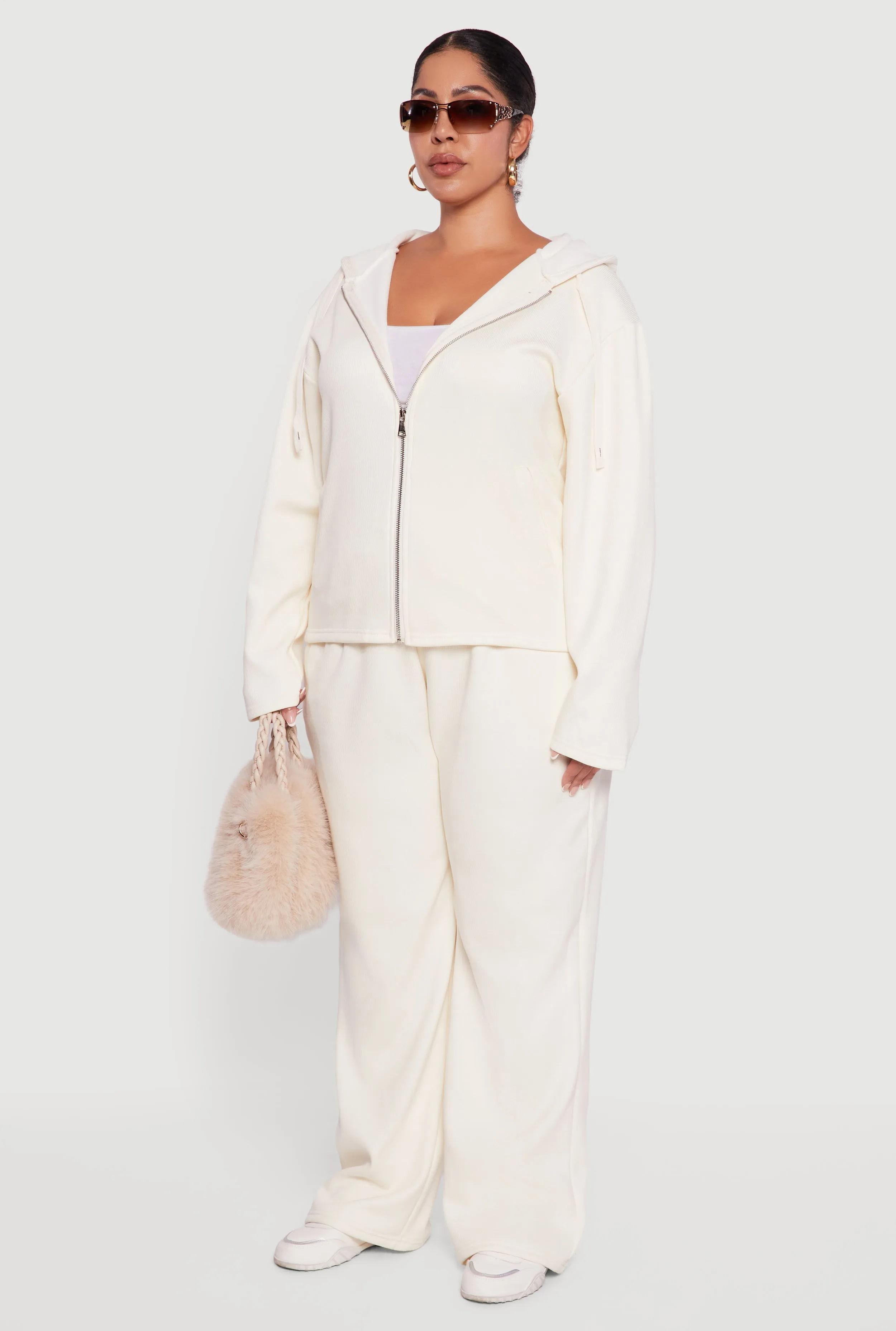 Plus Size Plush Lined Ribbed Knit Zip Front Hoodie sold by Rainbow product image thumbnail 5