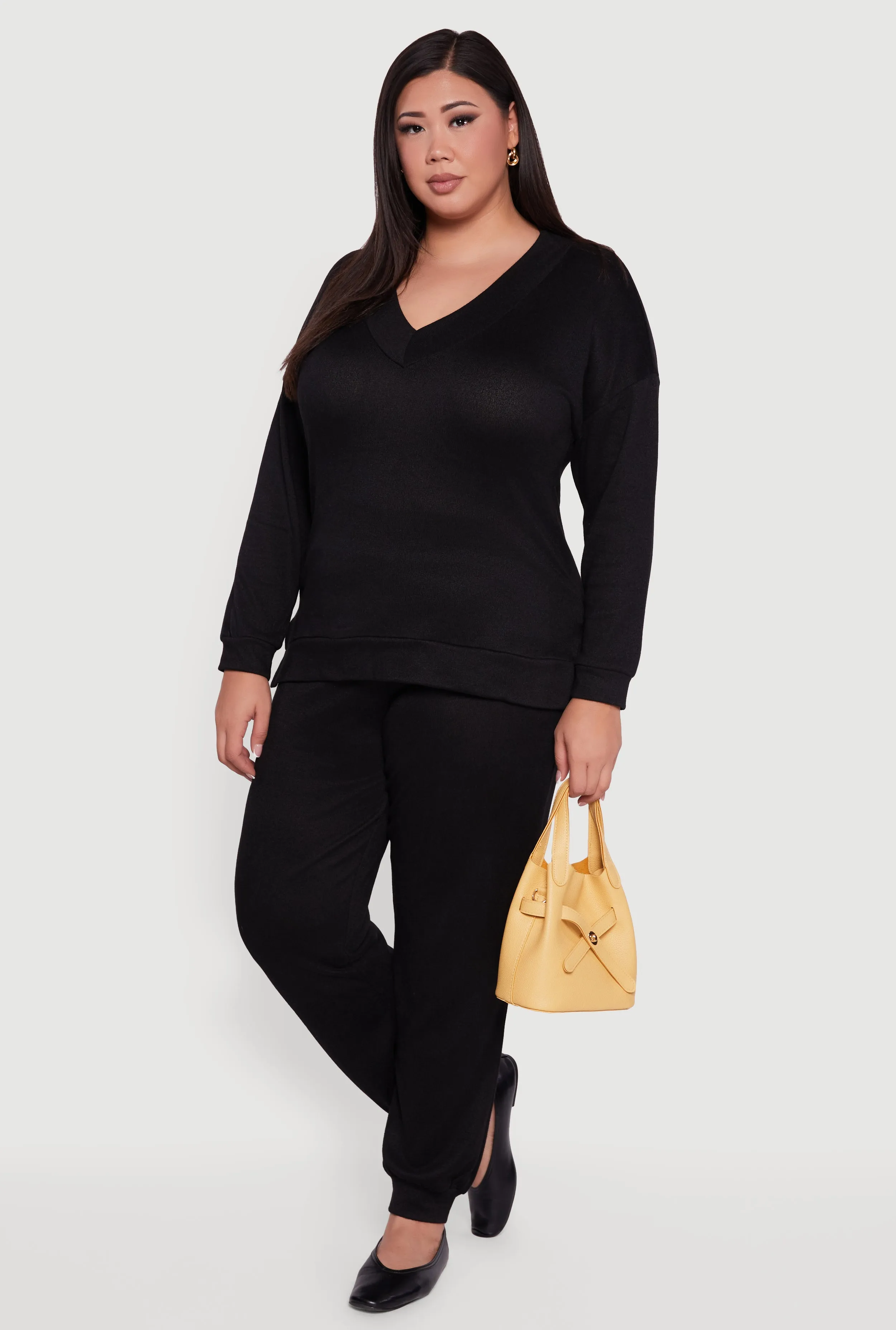 Plus Size Relaxed Fit V-Neck Long Sleeve Pullover Top sold by Rainbow product image thumbnail 2