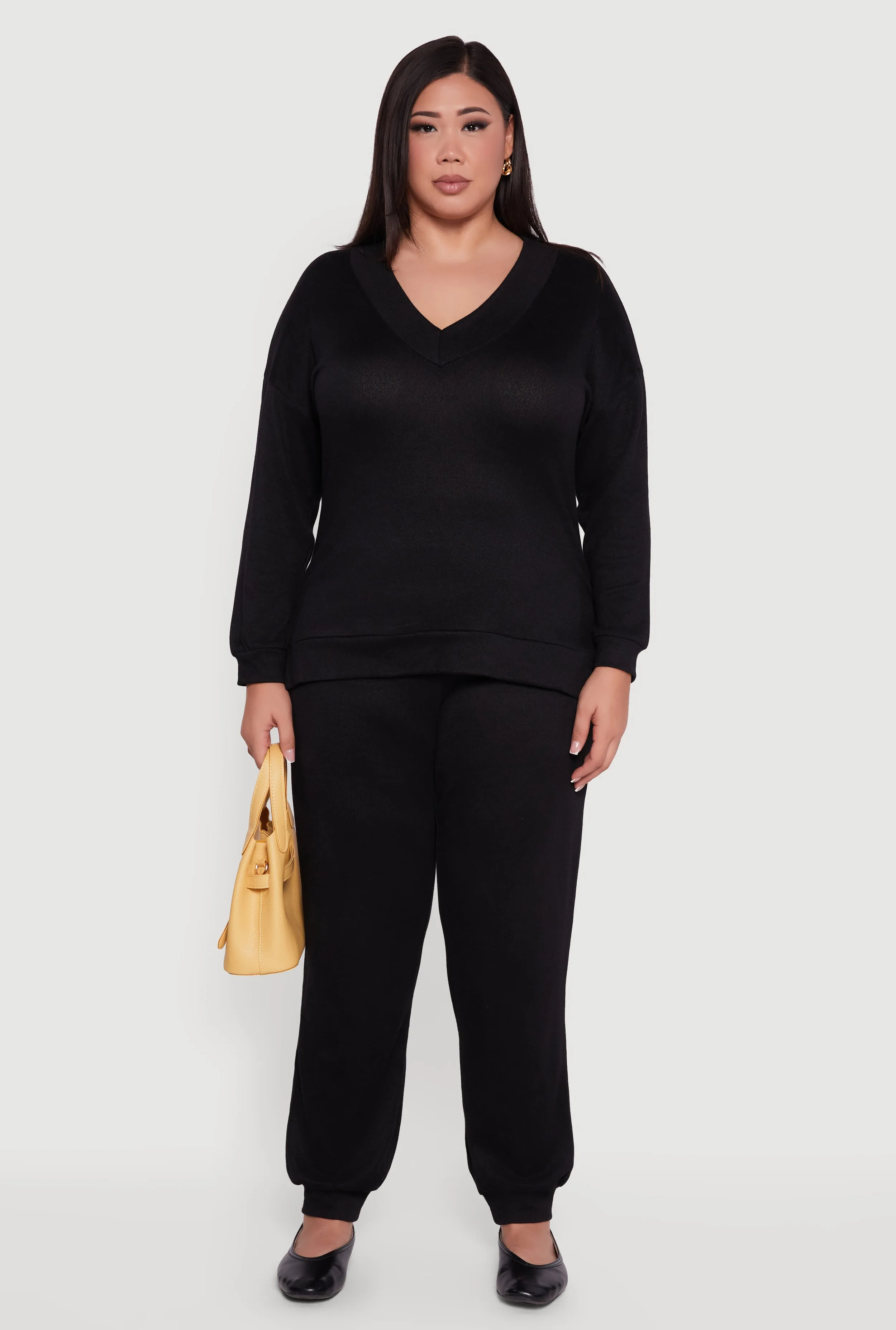 Plus Size Relaxed Fit V-Neck Long Sleeve Pullover Top sold by Rainbow product image thumbnail 3